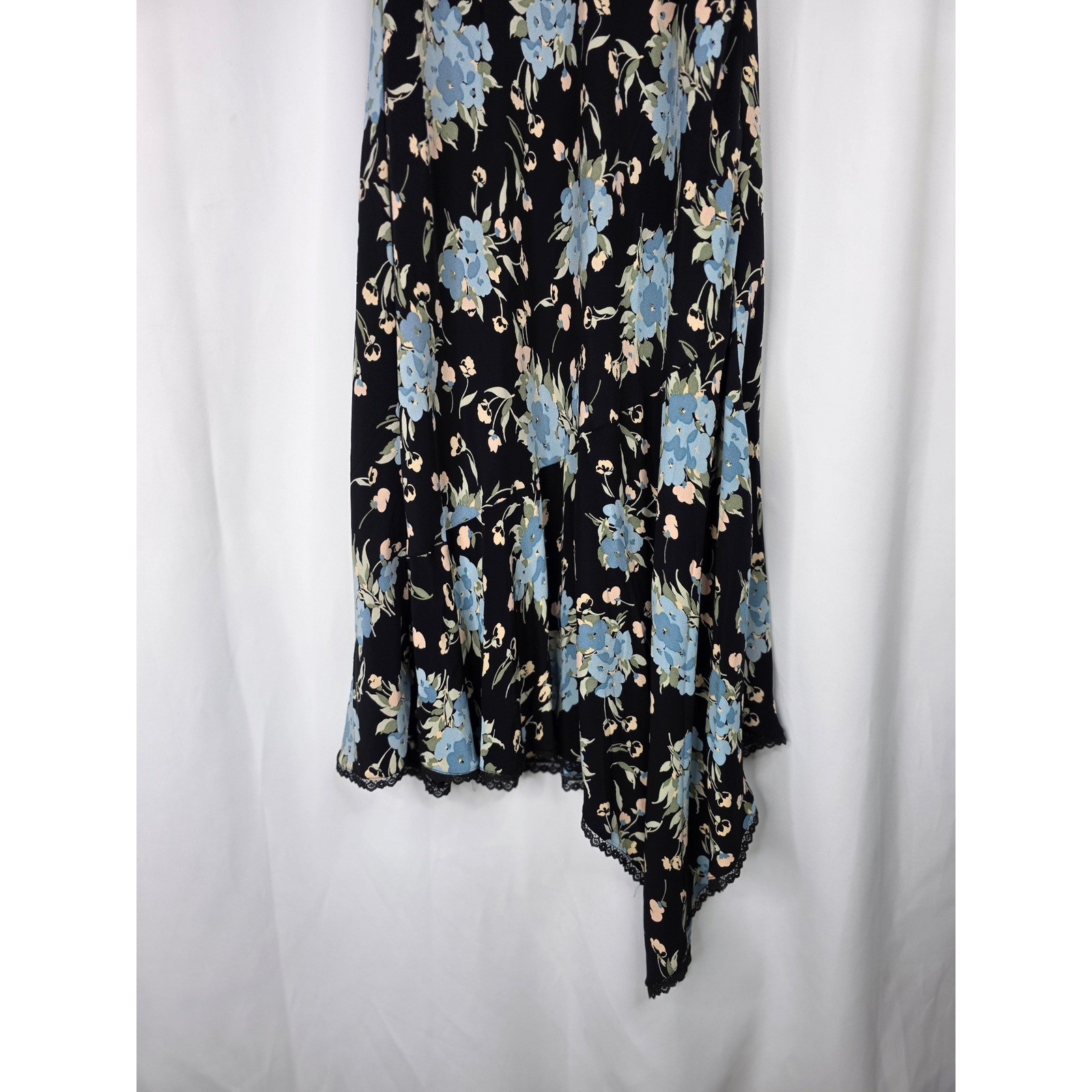 Betsey Johnson Black Label Slip Dress Womens 10 Black Floral Vintage Asymmetric
