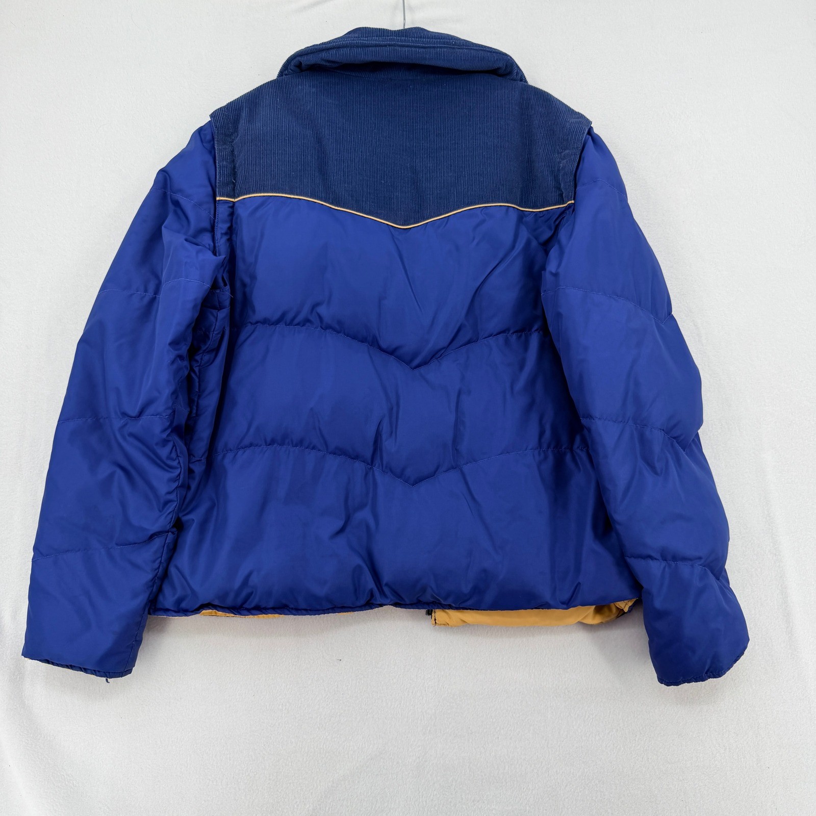 Vintage Levis Puffer Jacket Blue Down Filled Corduroy Yoke Western Made in USA L