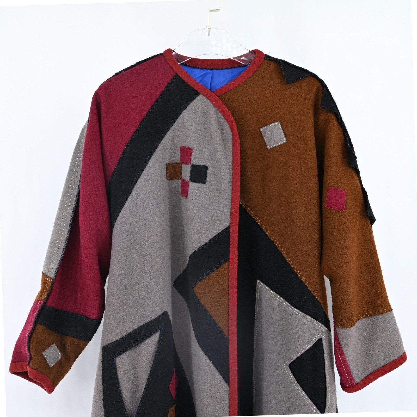 VTG Lagenlook Handmade Art to Wear Geometric Patchwork Long Coat of Many Colors