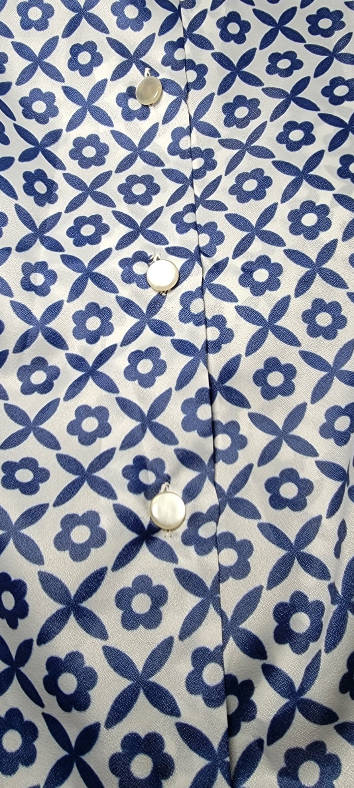Vintage Take #1 Blouse Sz 36 Blue White Floral Mod Korea Long Sleeve Shirt