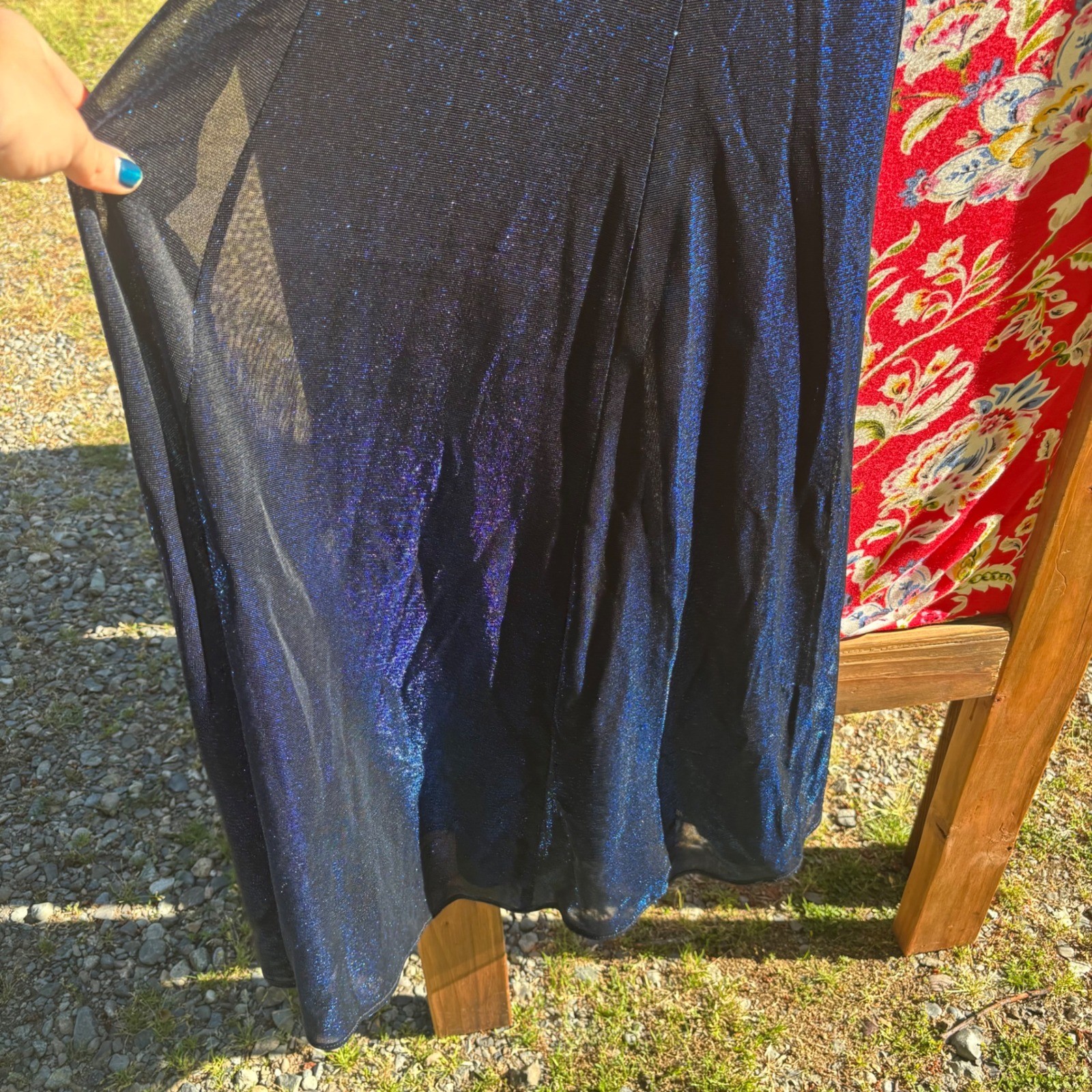 VTG Black+Blue Iridescent Whimsigoth Formal Wedding Guest Maxi Dress Size S
