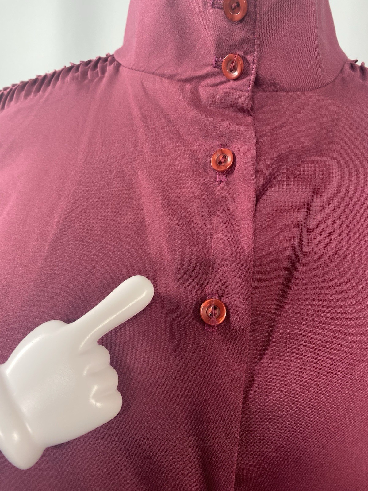 Vintage Blouse SIZE EXTRA LARGE burgundy high neck MISS FASHION 70s 80s classic