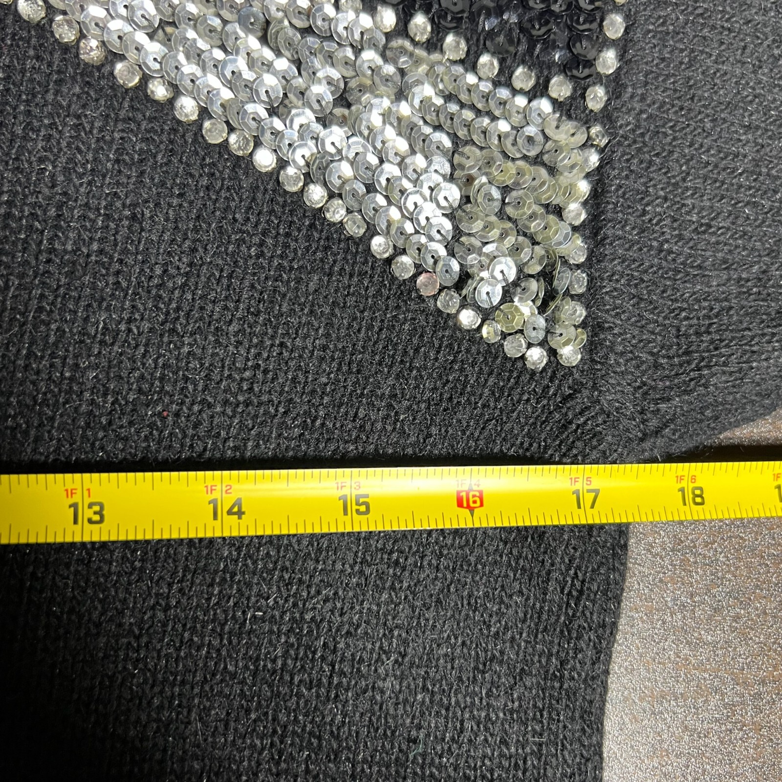 Vintage Black & Silver Sequin Rhinestone Ribbon Bow Embellished Sweater S Angora
