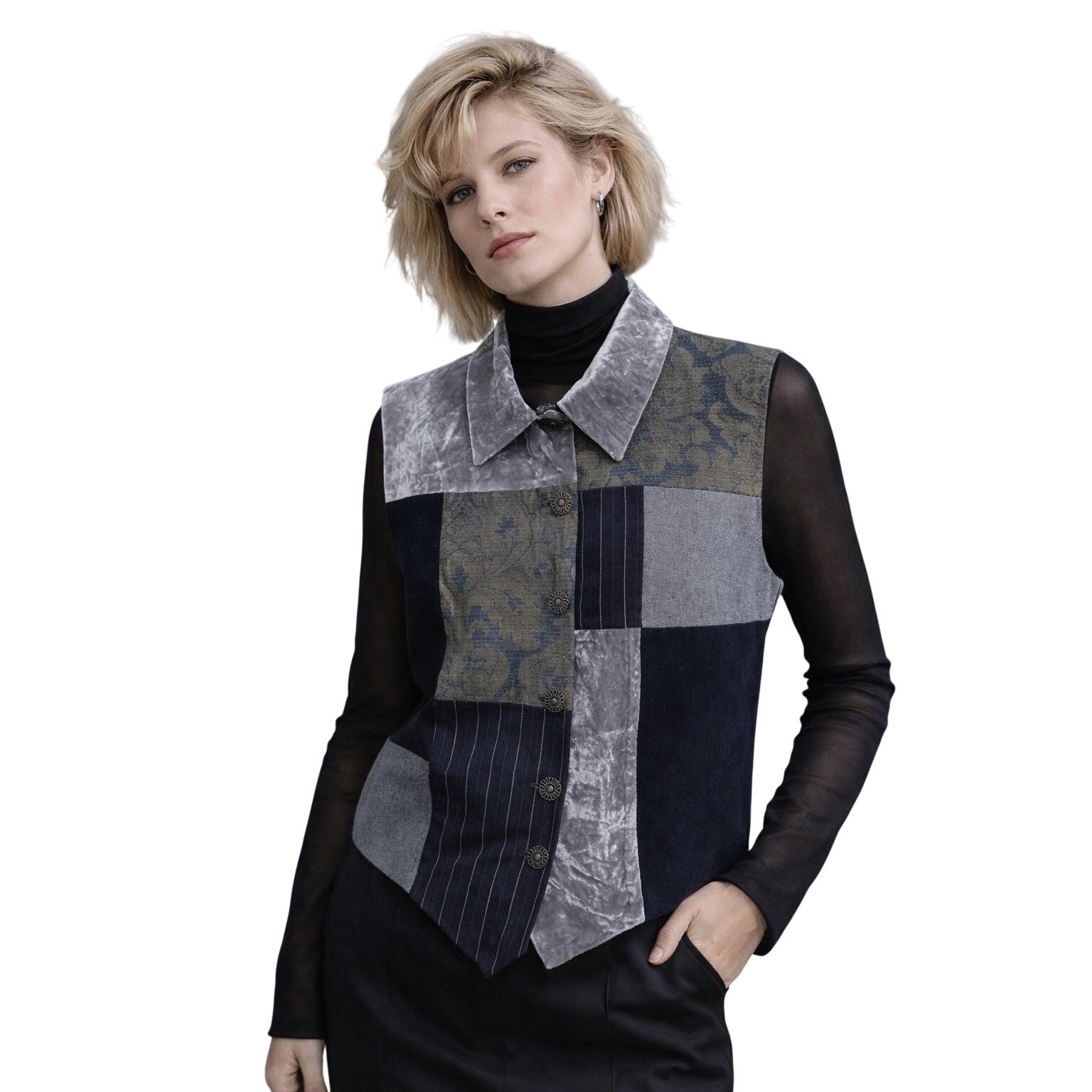 VTG 1990s Concinno Patchwork Vest Mixed Fabrics Avant Garde Artsy M