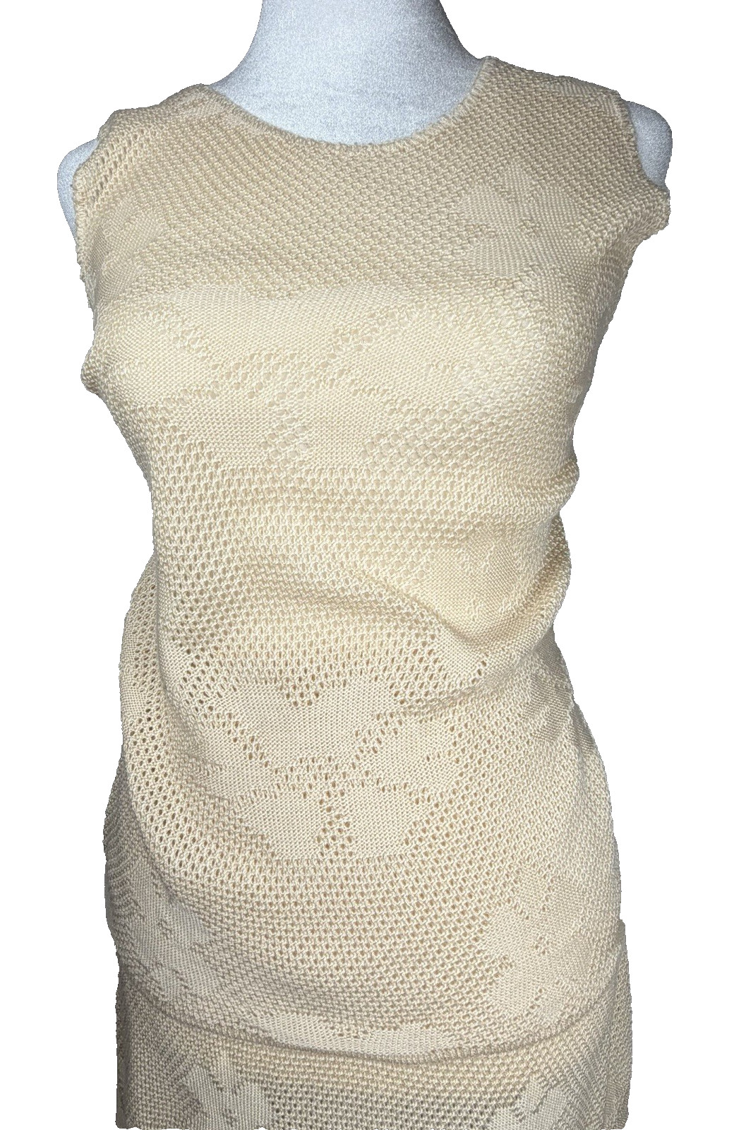 Vintage Mid-Century LeRoy 3-Piece knitwear Set Bohemian Romantic Creme Womens XS