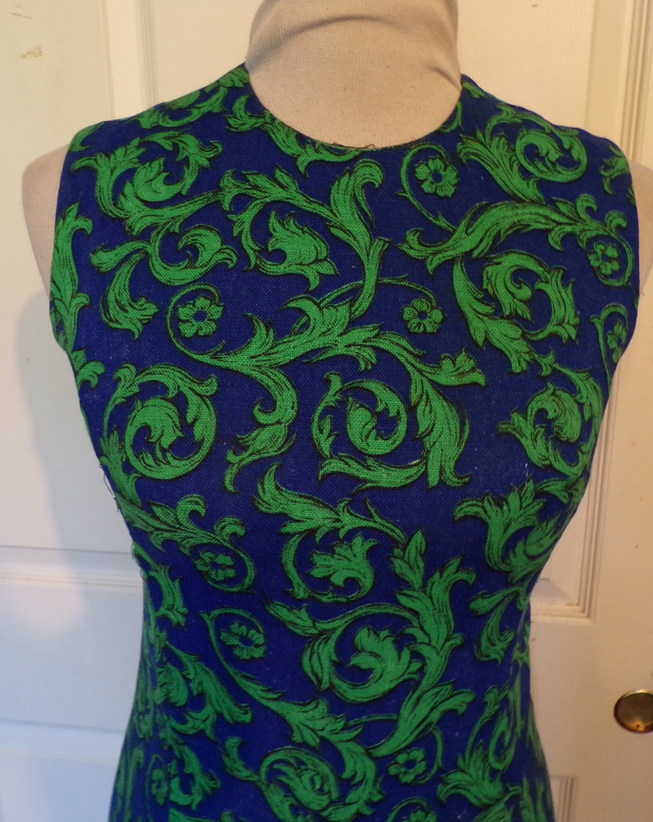 Vintage 60s 70s Blue Green Cotton Weave Dress Helen Whiting B34