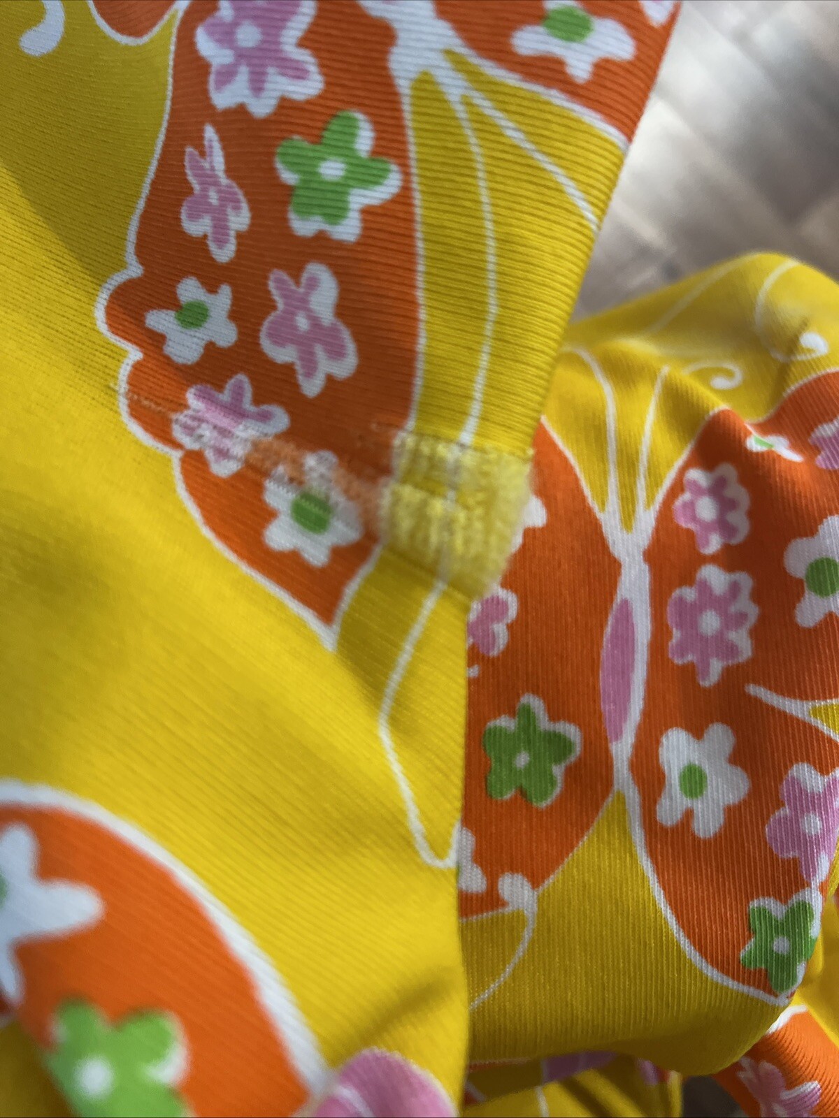 Vtg Adde’ Floral Yellow Pink Butterfly Pantsuit 70s Pantsuit rare