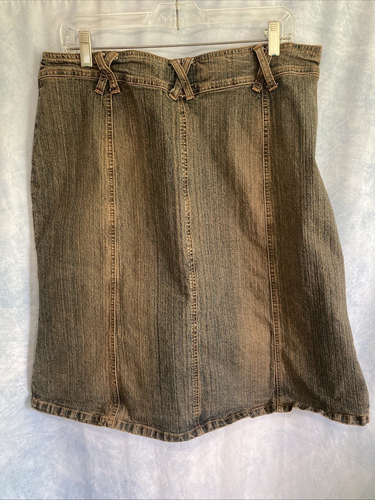Vtg 90s Y2K Avenue Blues Denim Midi Skirt 14 Distressed Brown Grunge Goblincore