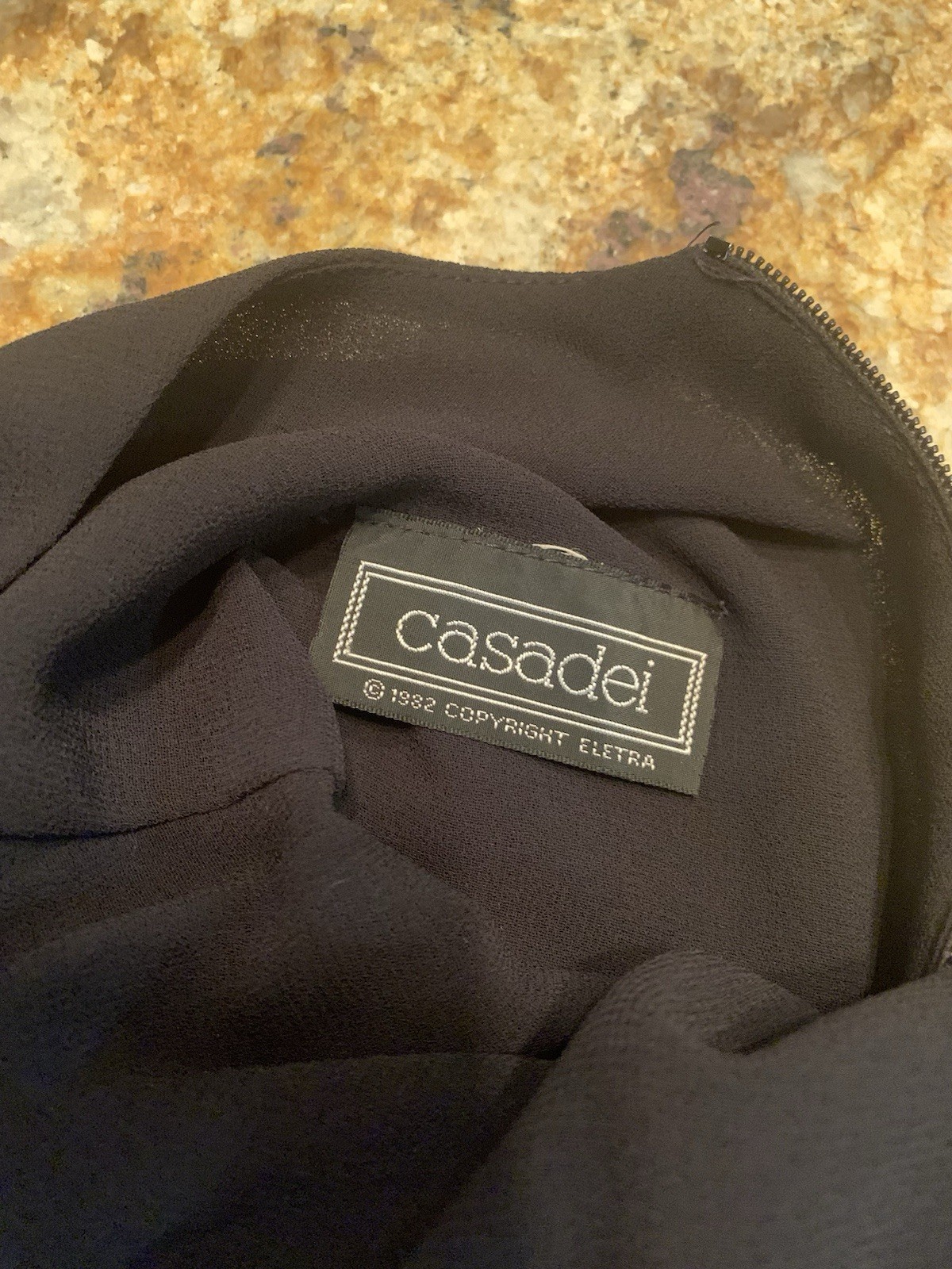 Casadei c1982 Black Long Sleeve V Neck Beaded Shoulder Dress SZ 6/8 Vintage