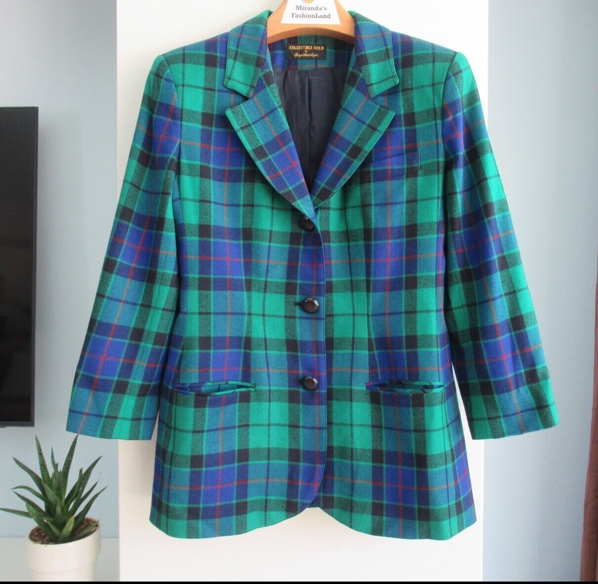 VTG Giorgio Sant’ Angelo Collectible Gold Plaid Wool Blazer Sz 10/12 M/L Multi