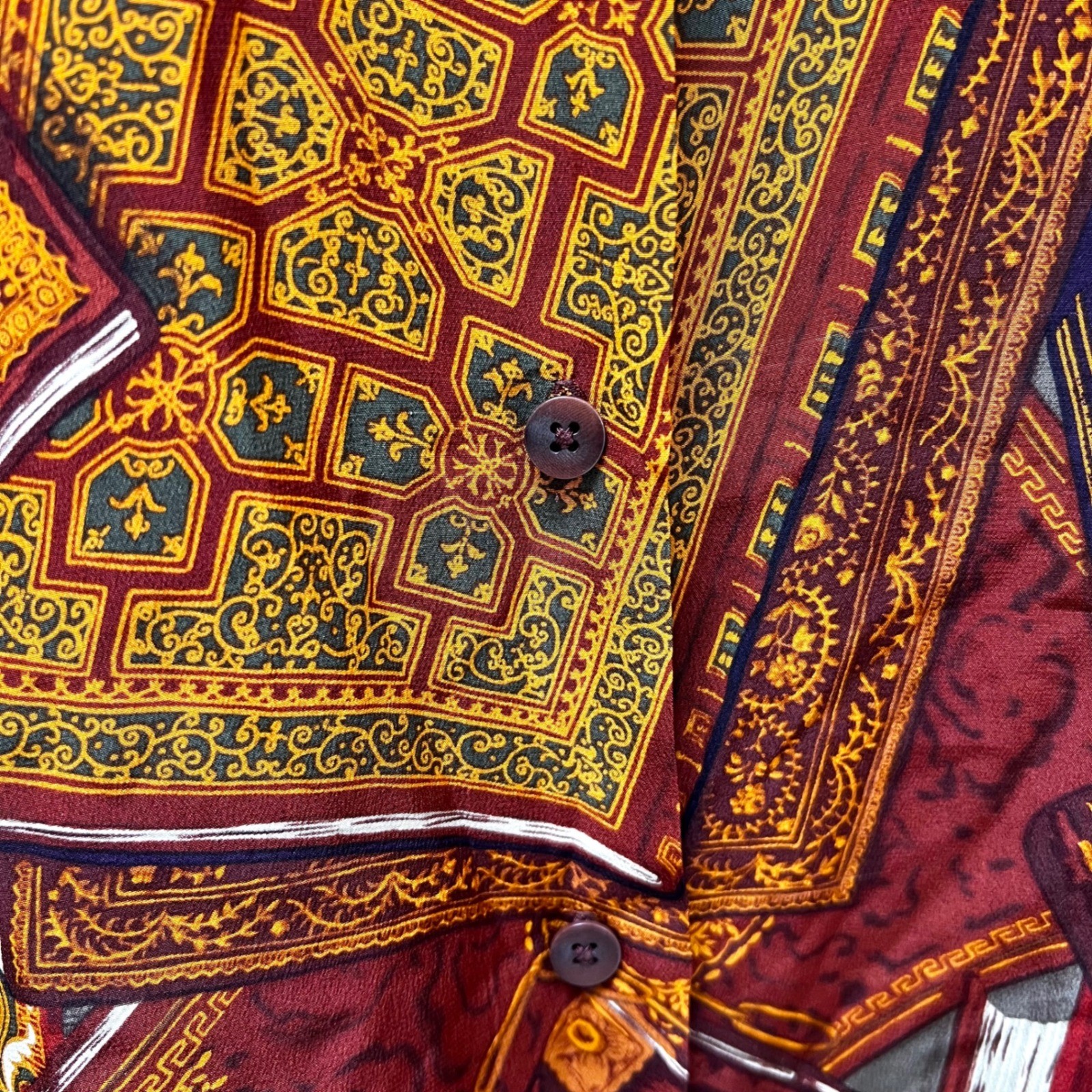 VTG Linda Allard Ellen Tracy Silk Blouse Scarf Print Office Siren 90’s 12 Tall