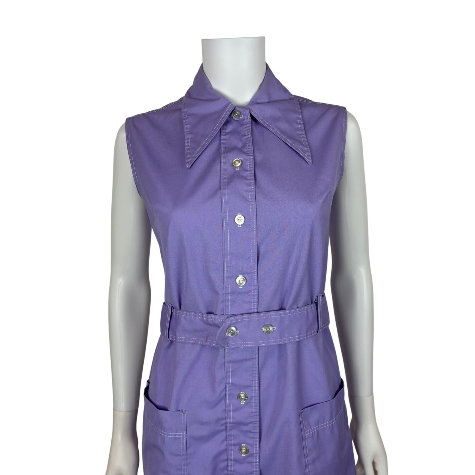 Vintage 70s Lavender Dress Womens S Mini Dagger Collar Waitress Canvas
