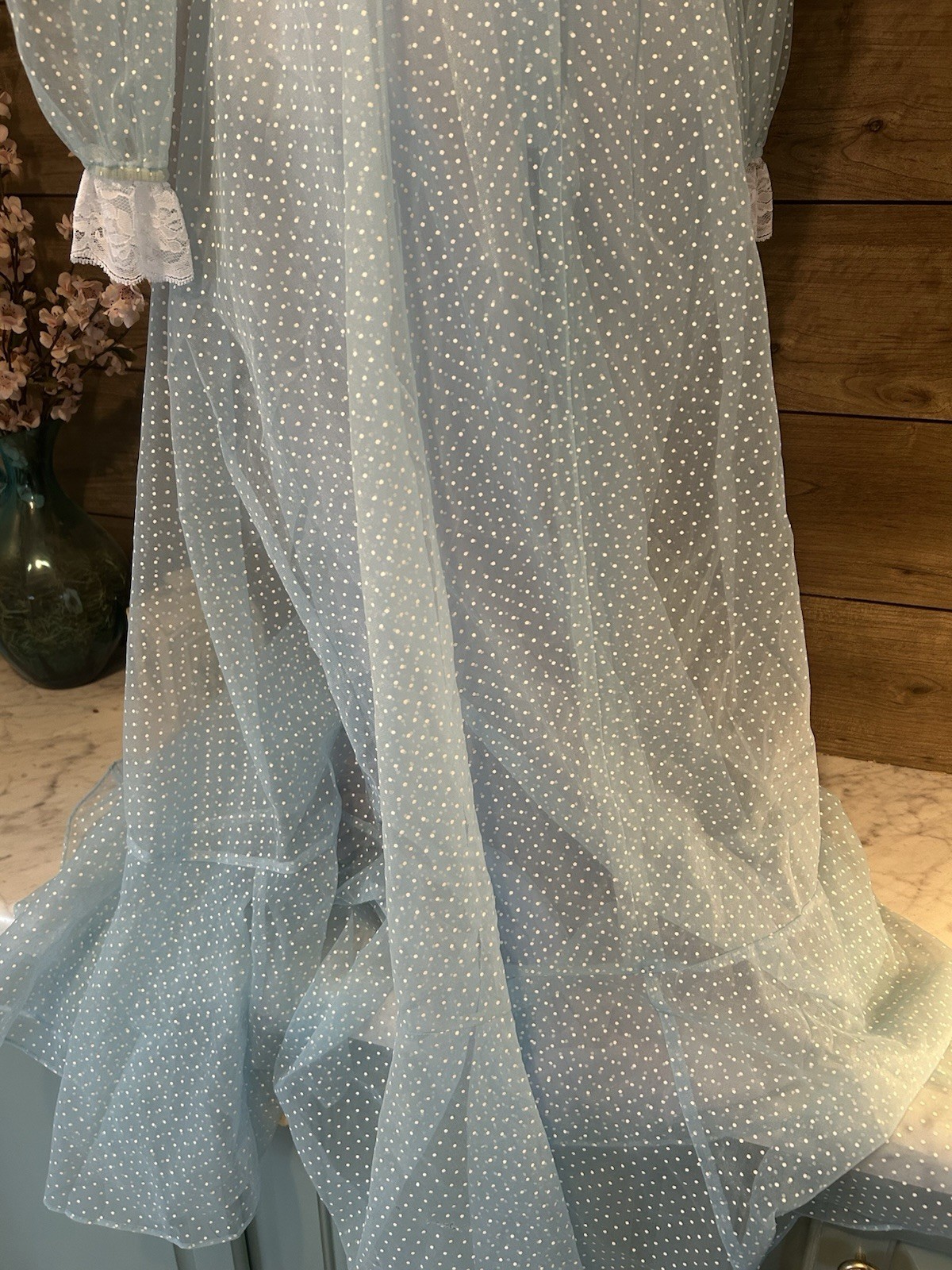 Vintage Blue Swiss Dot over Lavender Taffeta Party Prom Dress 24” Waist Sz5