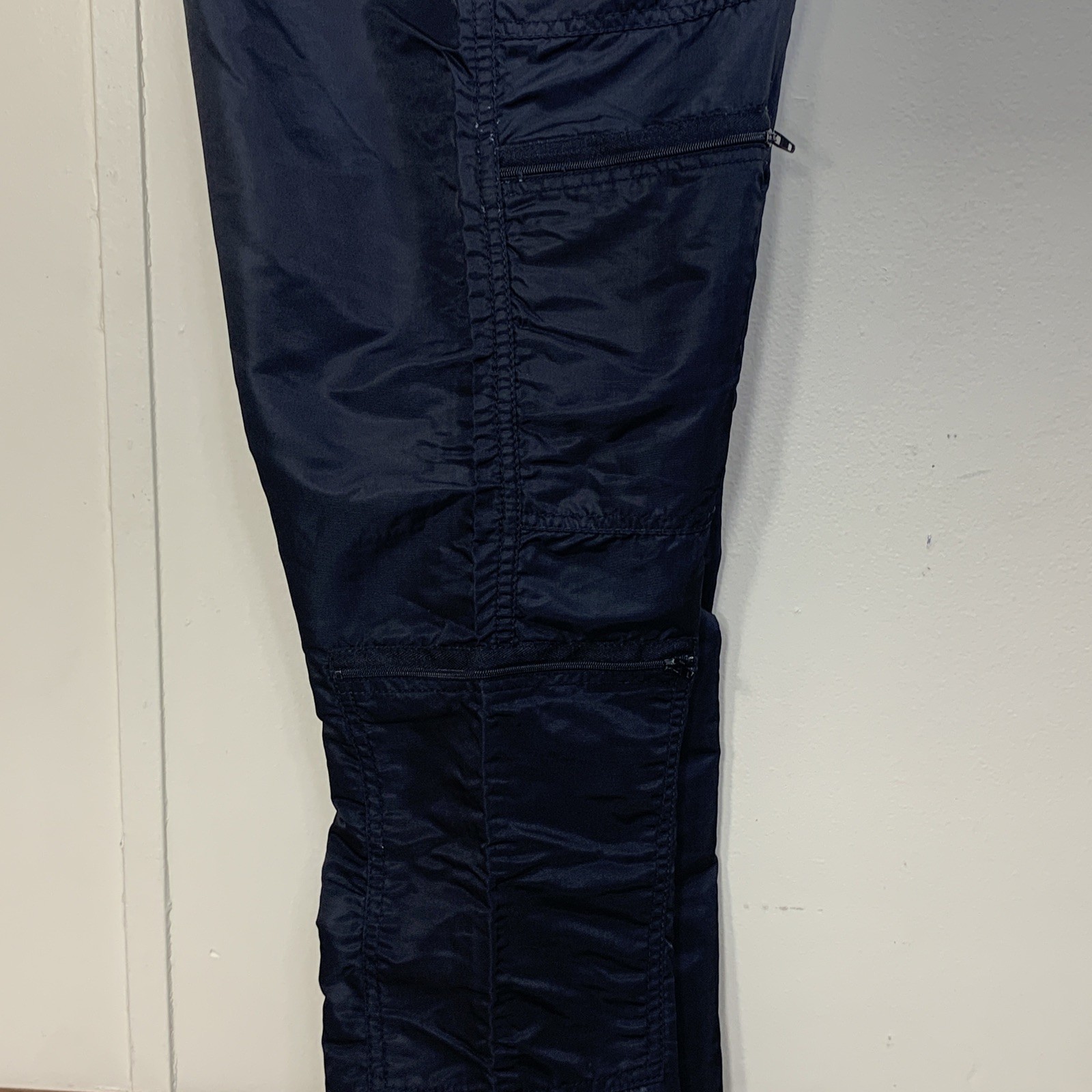 Iconic 80’s Black Parachute Pants Nylon Cargo 6 Pockets Zip Leg Size 7-8