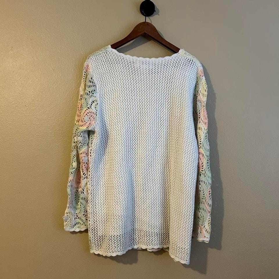 Vintage Pastel Crochet Sweater Top XL Sweater Dress Fairy Cotton/Ramie Blend