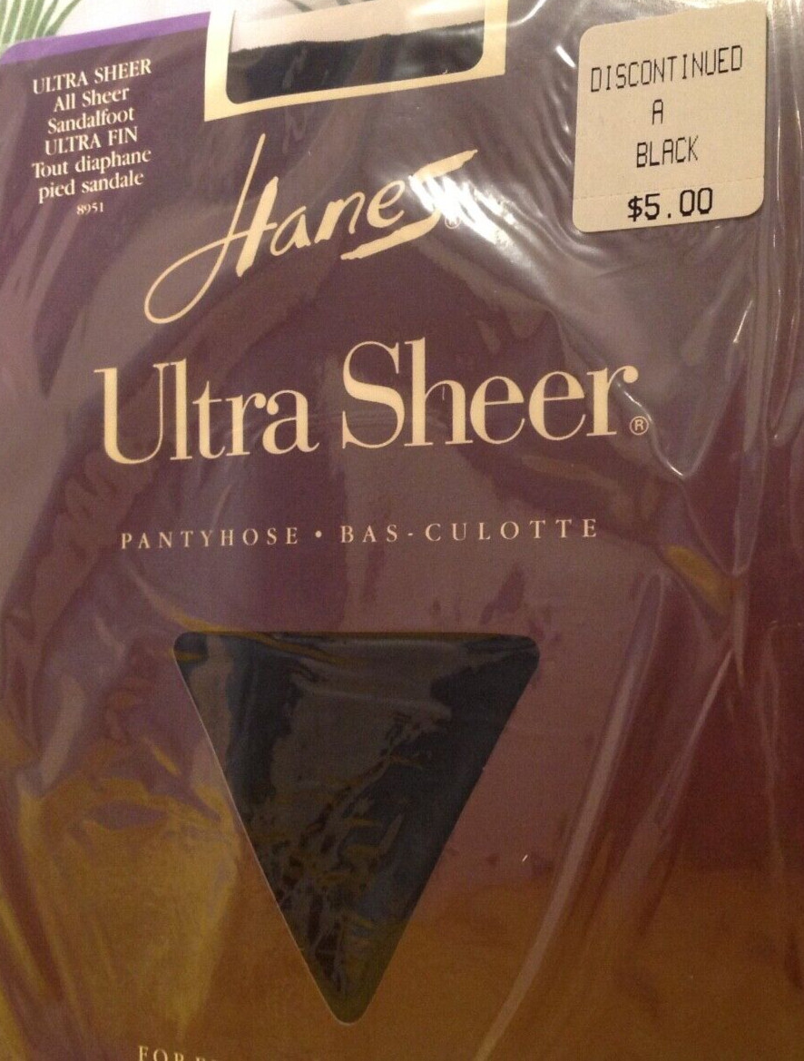 Vintage Pantyhose Hanes Ultra Sheer Color Black size A B003C