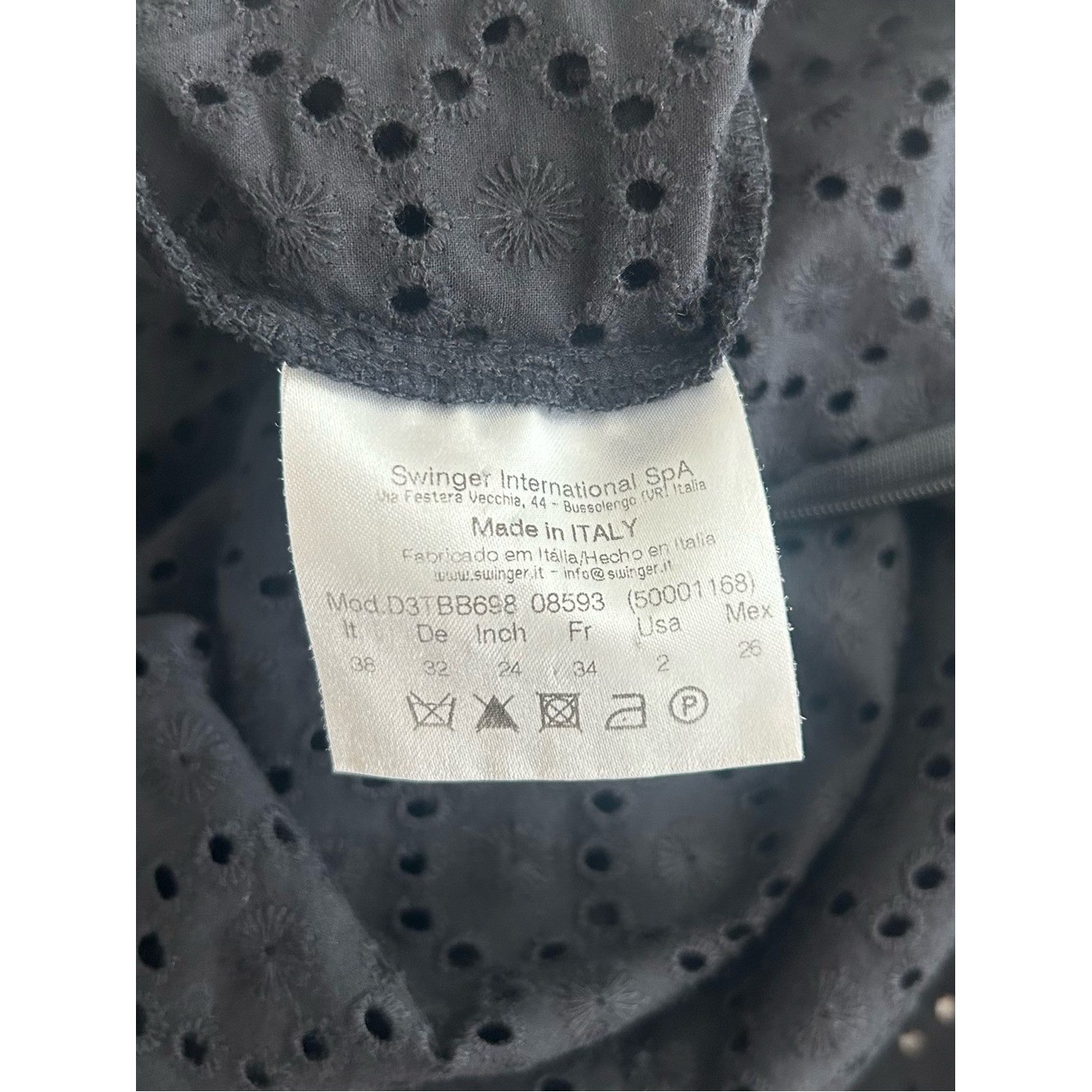 Vintage Y2K Versus Versace Black Cotton Eyelet Lace Short Sleeve Top SZ US 2