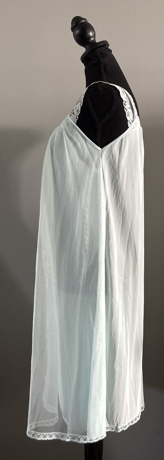 Vtg 60s Lt Blue Double Layer Chiffon Nylon Lace Short Nightgown Nightie Small
