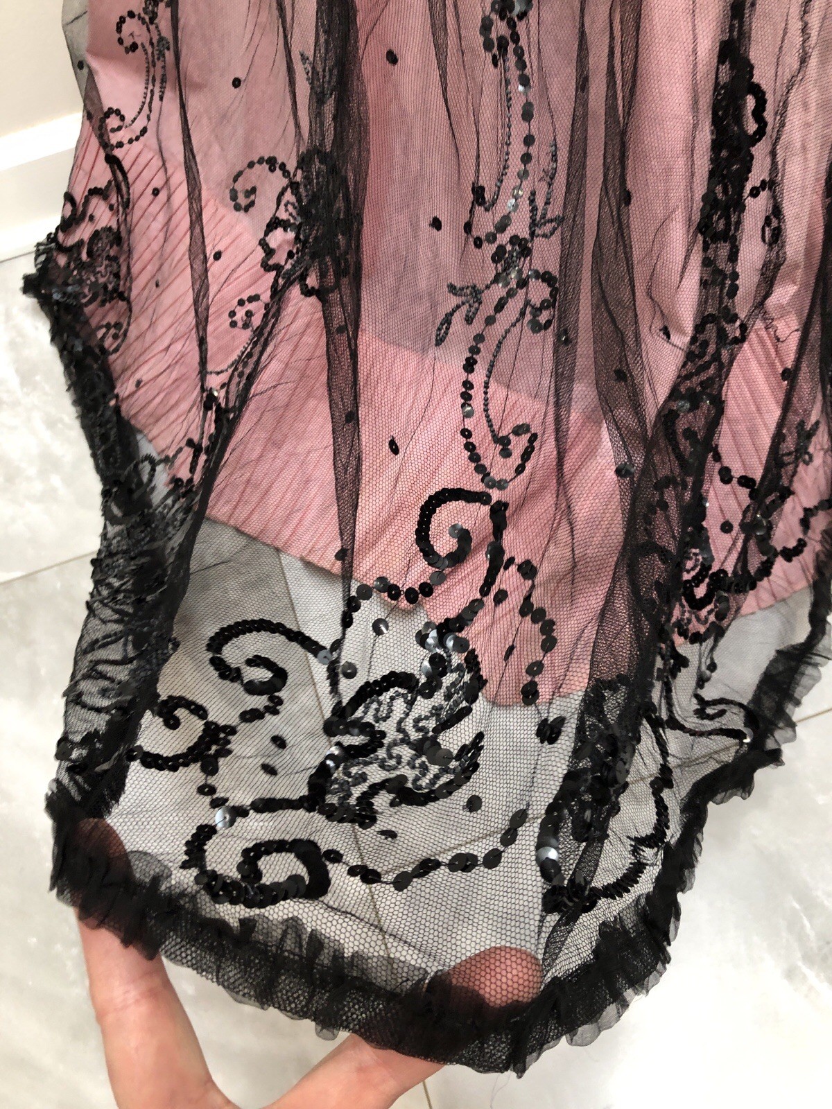 ANTIQUE VICTORIAN Early 1900s GIBSON GIRL PINK+Black JET SEQUIN BEADED 3Pc GOWN