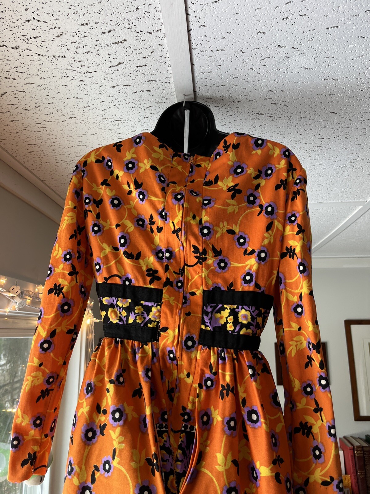 Vintage Roger Milot For Fred Perlberg Retro Dress Orange Purple Black Floral S/M