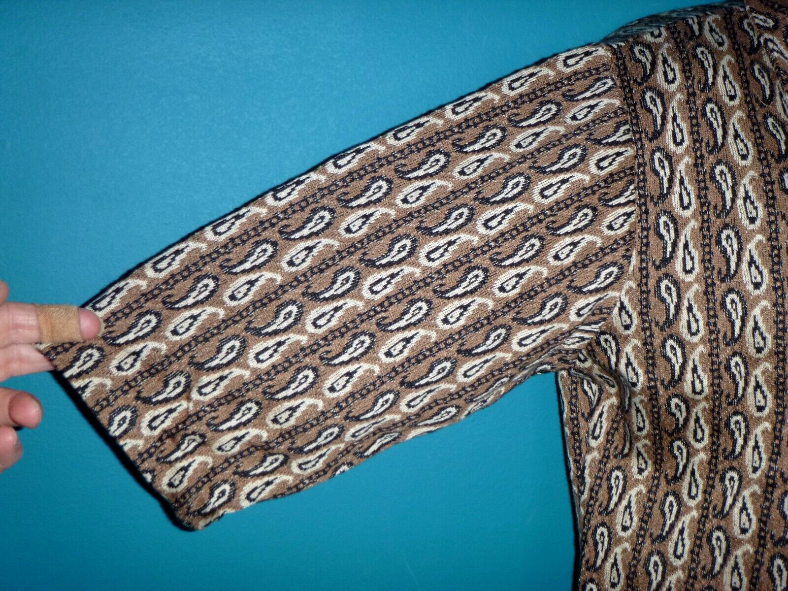 NOS Vtg 60s Stylecraft Cotton Knit Top Brown Black Paisley Sz M/L DEADSTOCK