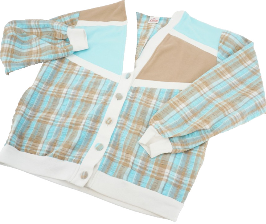 Vintage Graff California Wear Cardigan Light Jacket Blue Brown Plaid Women’s Med