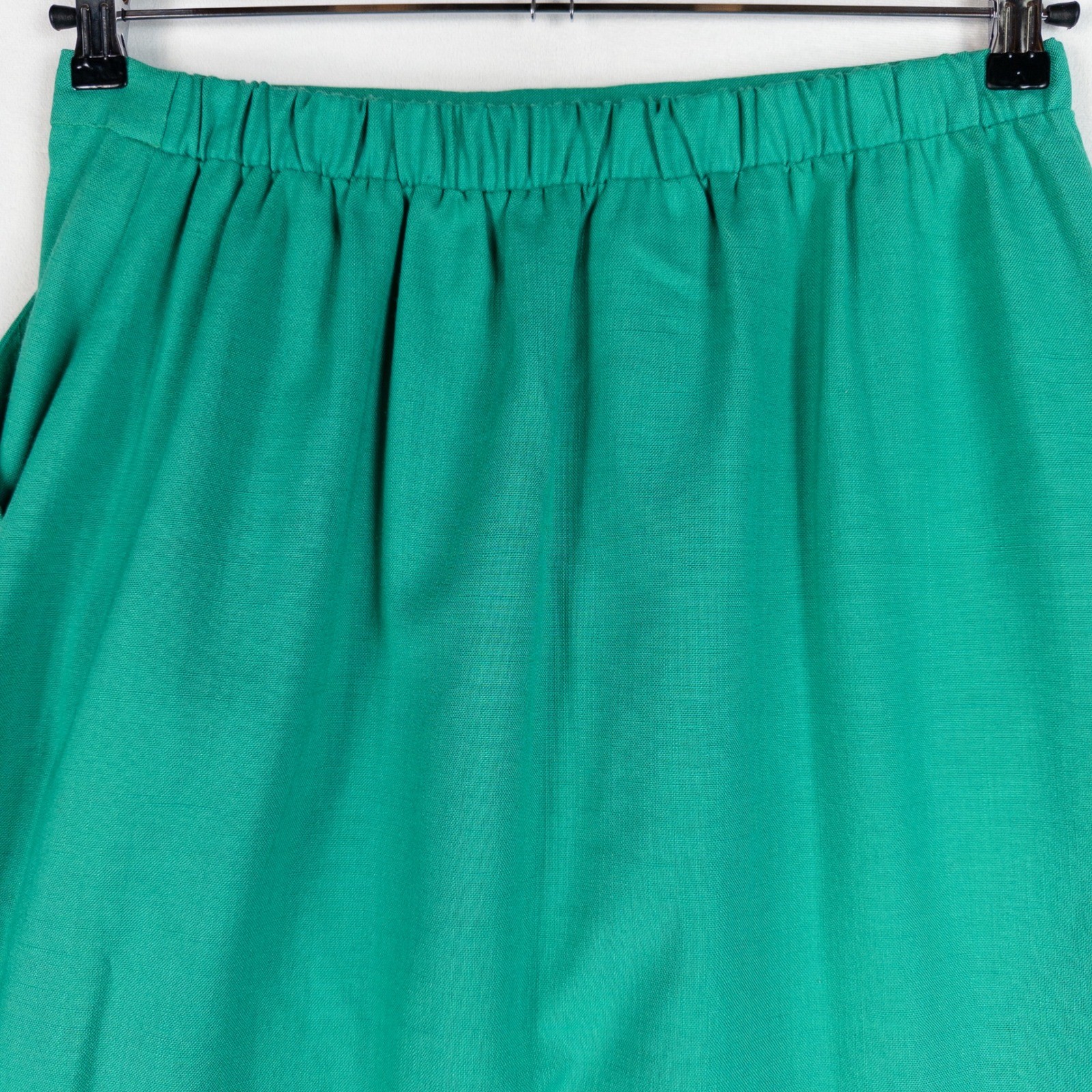 Cos Cob Womens A-Line Midi Skirt 15/16 Green Vintage Elastic Waist Pockets 80s