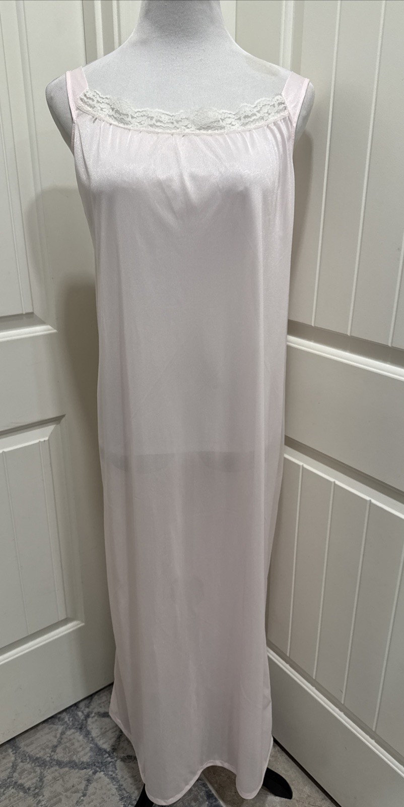 Spotlight Nylon Nightgown Pink Sleeveless SZ L Lace Trim Long