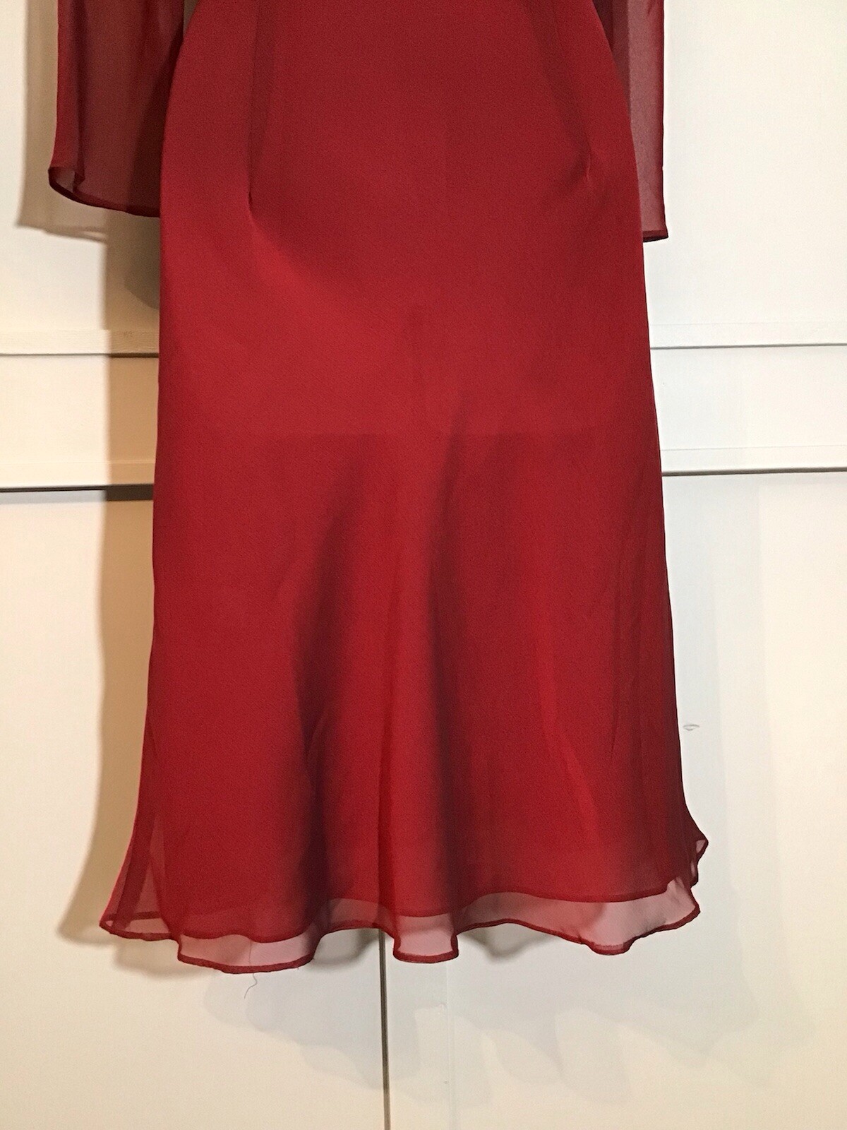 Vintage Donna Ricco Red Chiffon Faux Wrap Dress Size 10 Lined