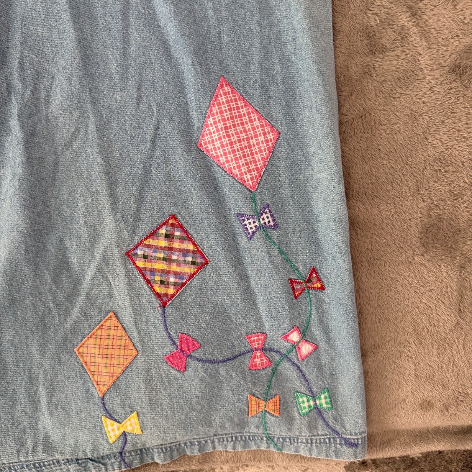 Vintage Overall Jumper Dress 14 Embroidered Novelty Print Kites Teacher Artsy