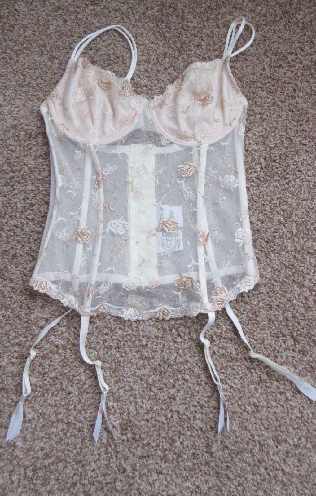 DELICATES IVORY BRIDAL HONEYMOON garters CORSET bra Embroidery Lace UW sz 36/M