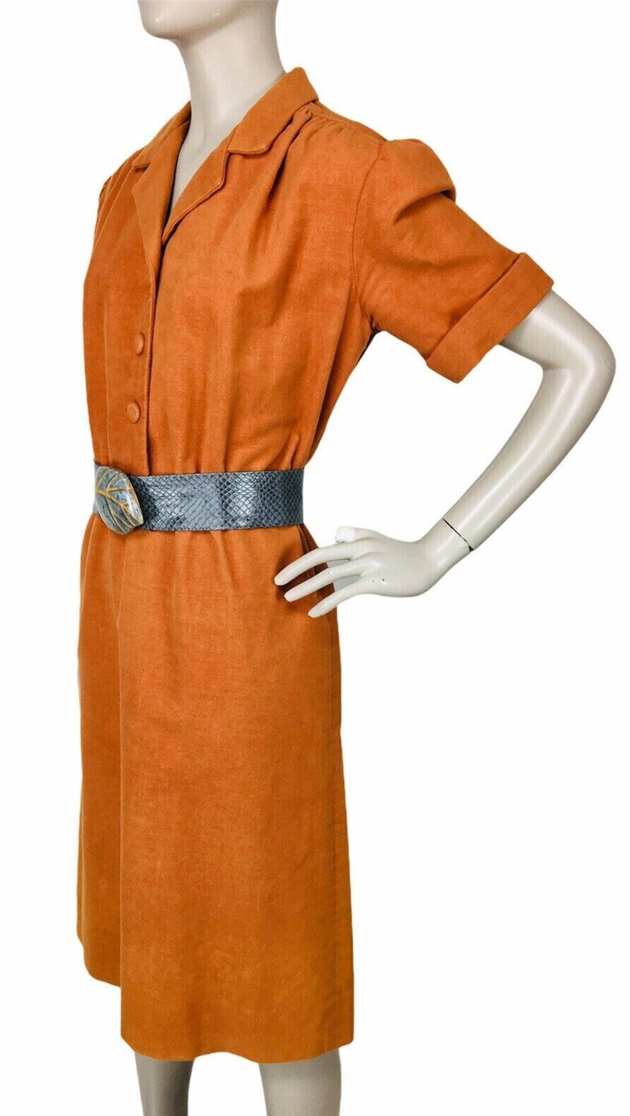 Vintage 60s MCM MOD Boho Western Cowgirl Orange Faux Suede Sheath Dress Size M/L