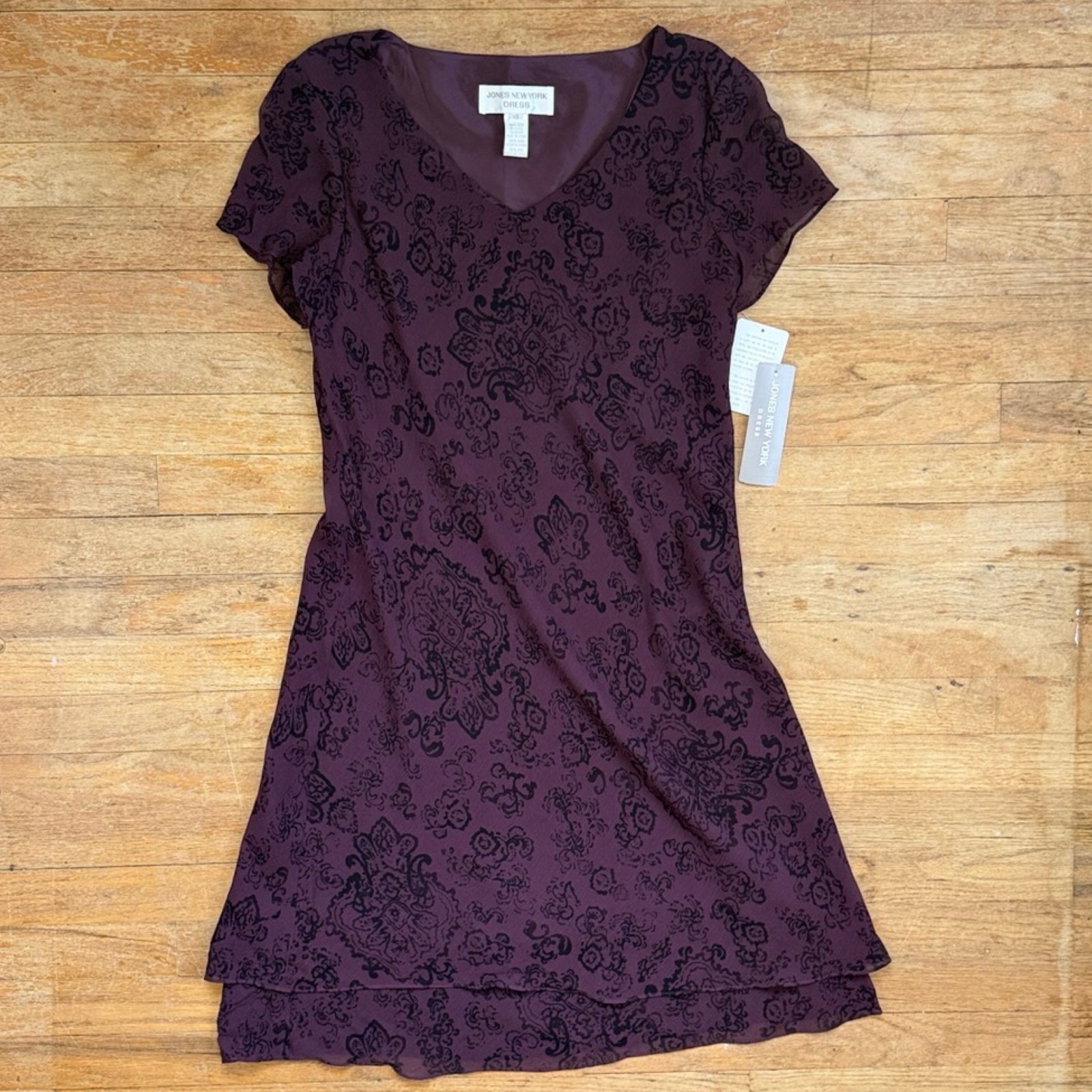 Vintage Bias Cut Silk Dress Size Small 90s Purple Filigree Damask Print Wiggle