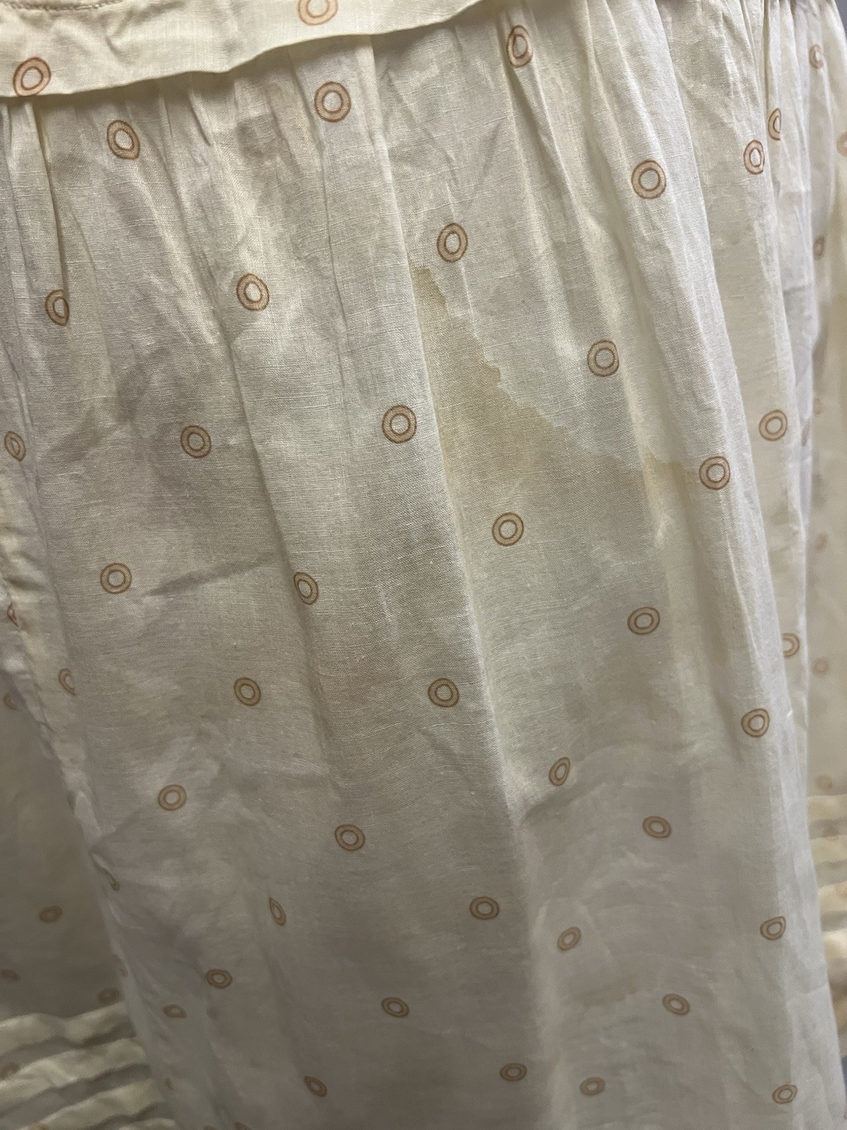 1900 Antique Yellow Cotton Circular Print Day Skirt