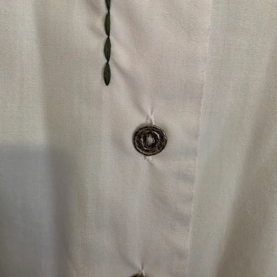 Vintage Hagro Country Trachten Blouse White Edelwiess Pewter Buttons Sz 14/Med