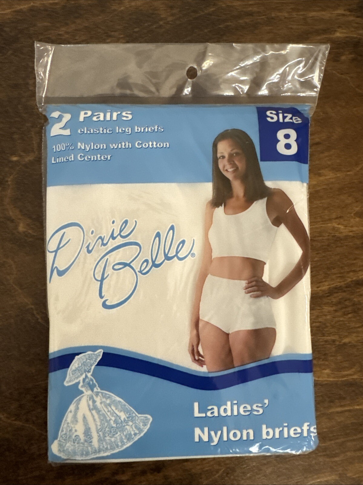 Vtg Dixie Belle Ladies Nylon Briefs Size 8 (2 Pair Pack) Made In USA White