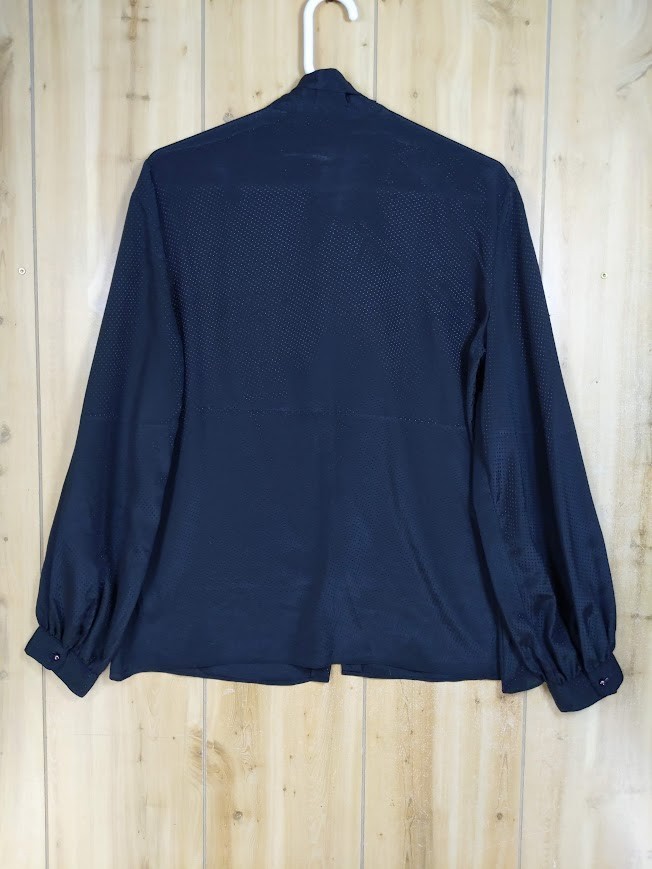 VTG Givenchy For Chesa Pussy Bow Blouse Black Mother Of Pearl Sz 16 Dots Texture
