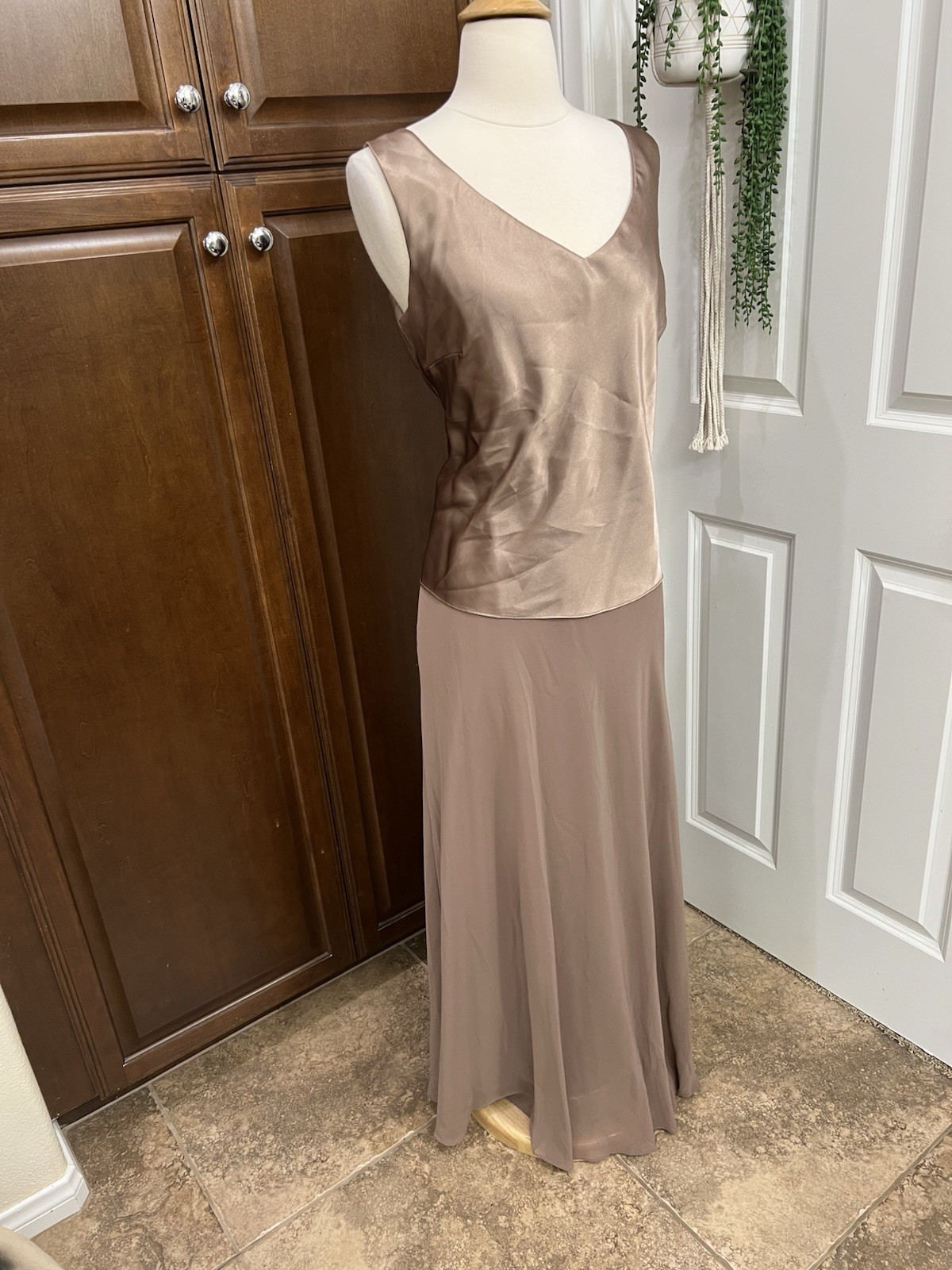 Vtg Patra Formal Maxi Dress Golden Taupe Goddess Sz 18 Mother Of The Bride