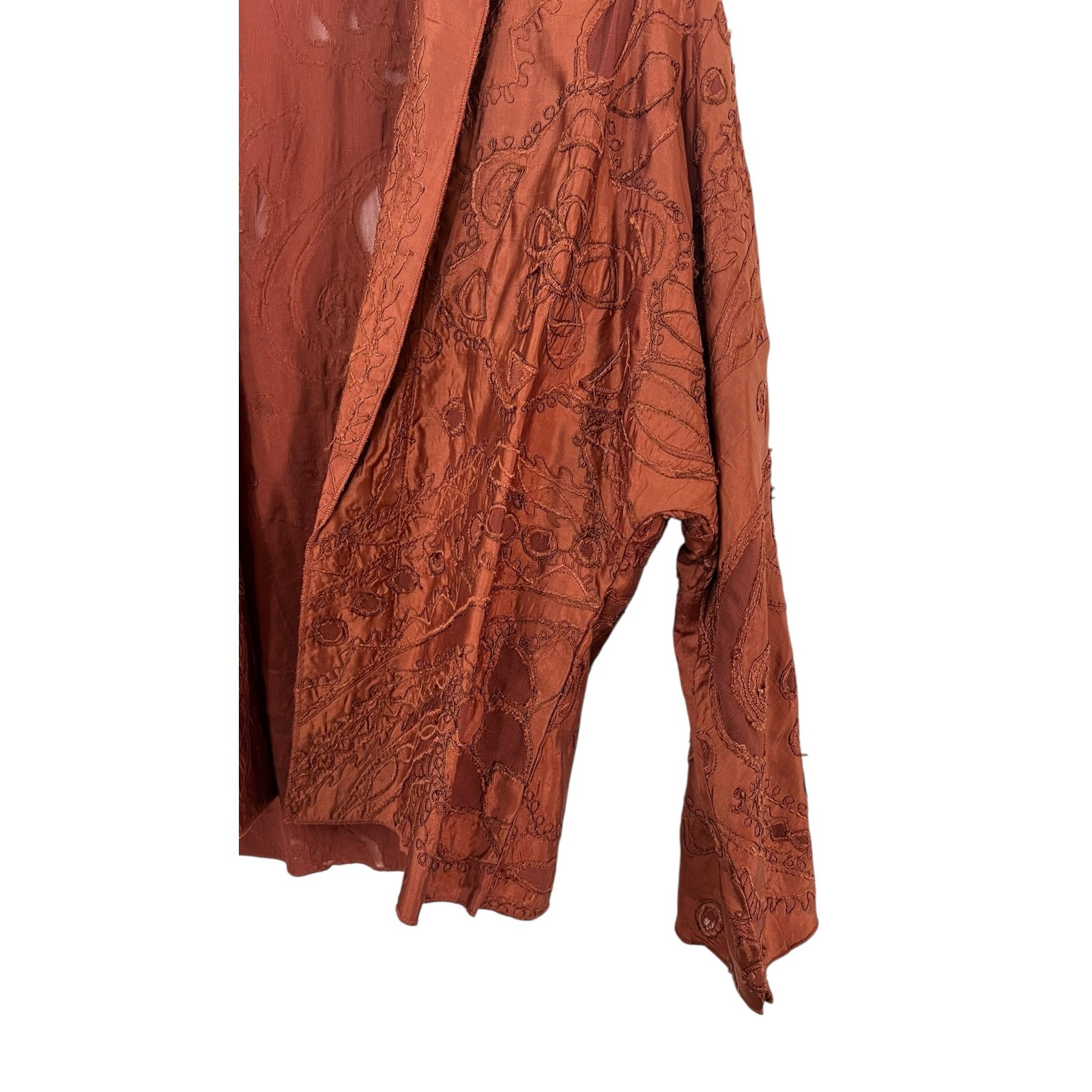 Vtg 90s Chico’s Design 100% Silk Embroidered Jacket Rust Art to Wear OS