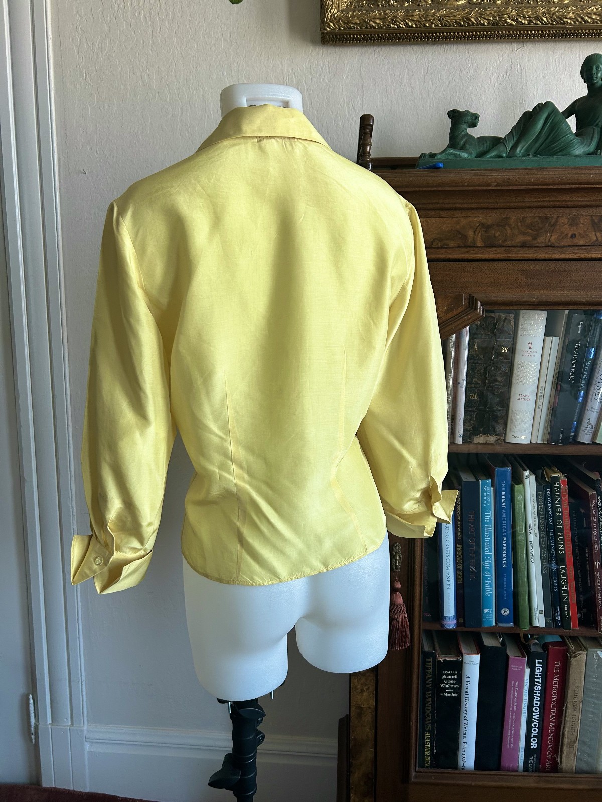 Vintage 40s 1950s Shirt Chartreuse Yellow Silk Western Button Up Shirt S/M