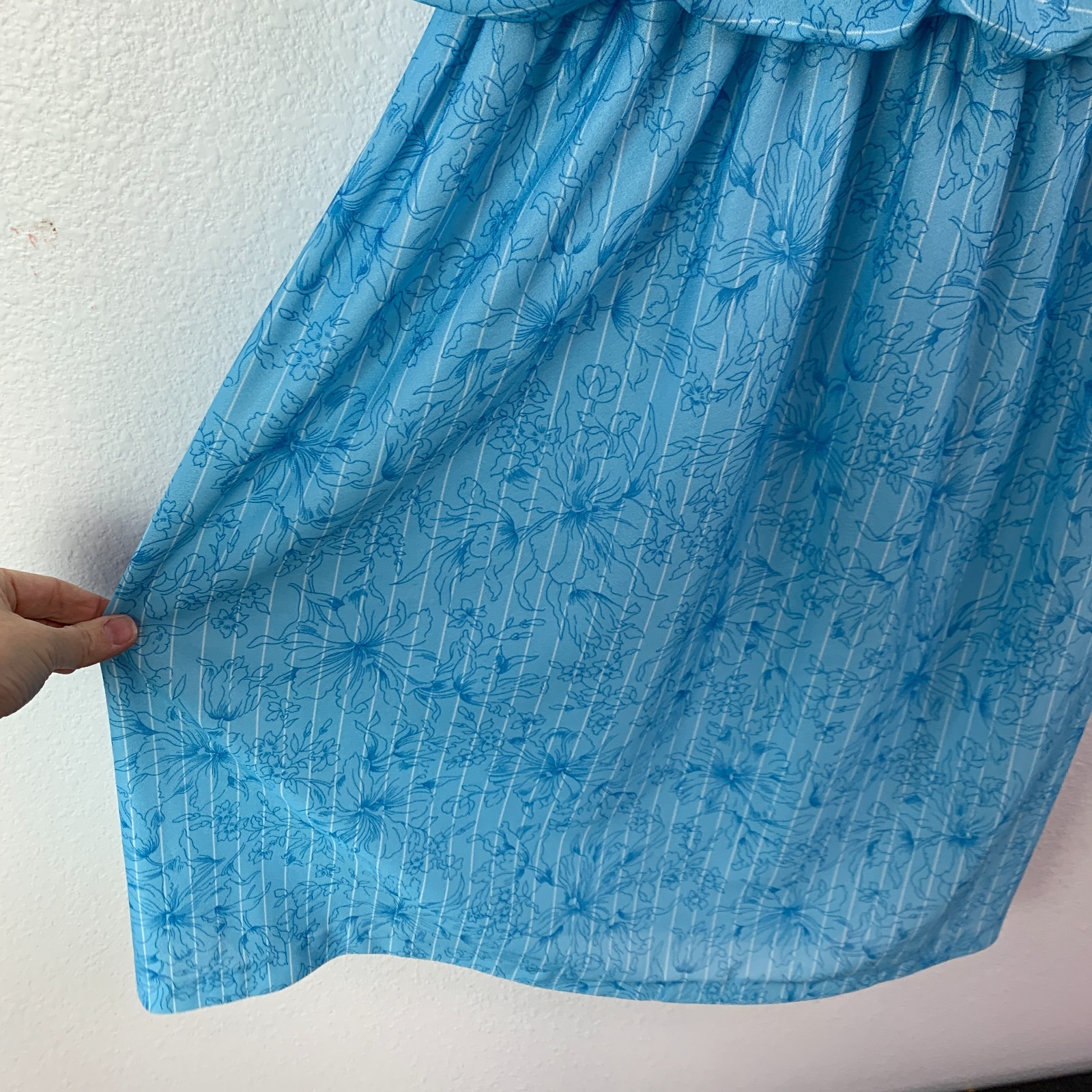 Vintage KR of NY Blue White Modest Secretary Blouson Dress Size 16