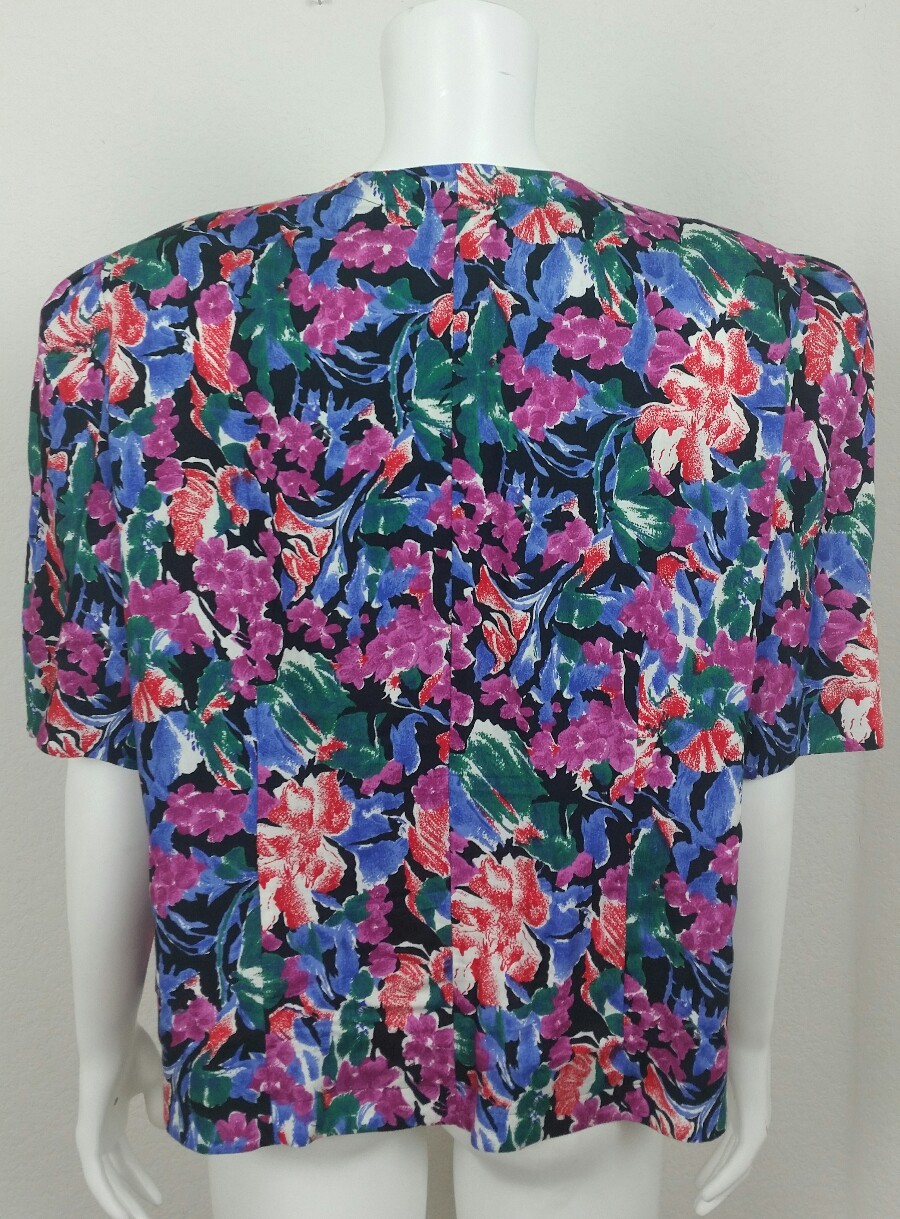 Lorac Original Womens Vintage Top Floral Short Sleeve Button Front Multi Colored