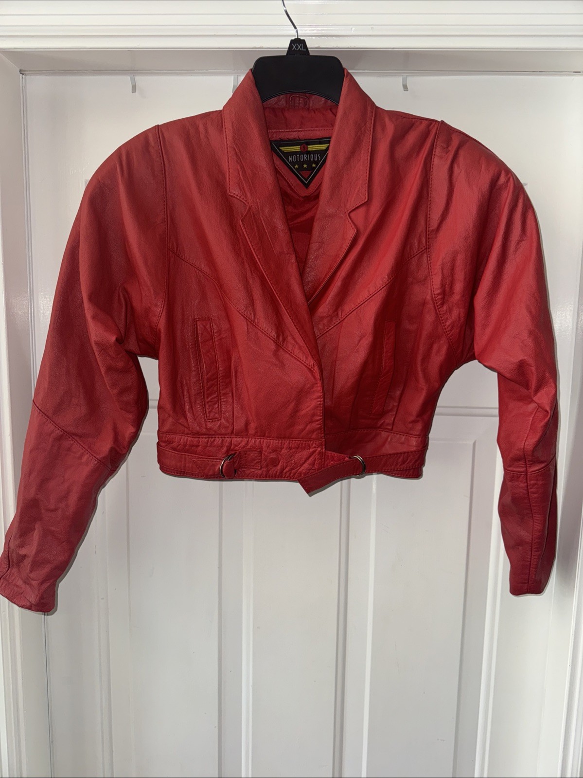 Vintage 1980’s Notorious Women’s Red Leather Cropped Jacket Size S
