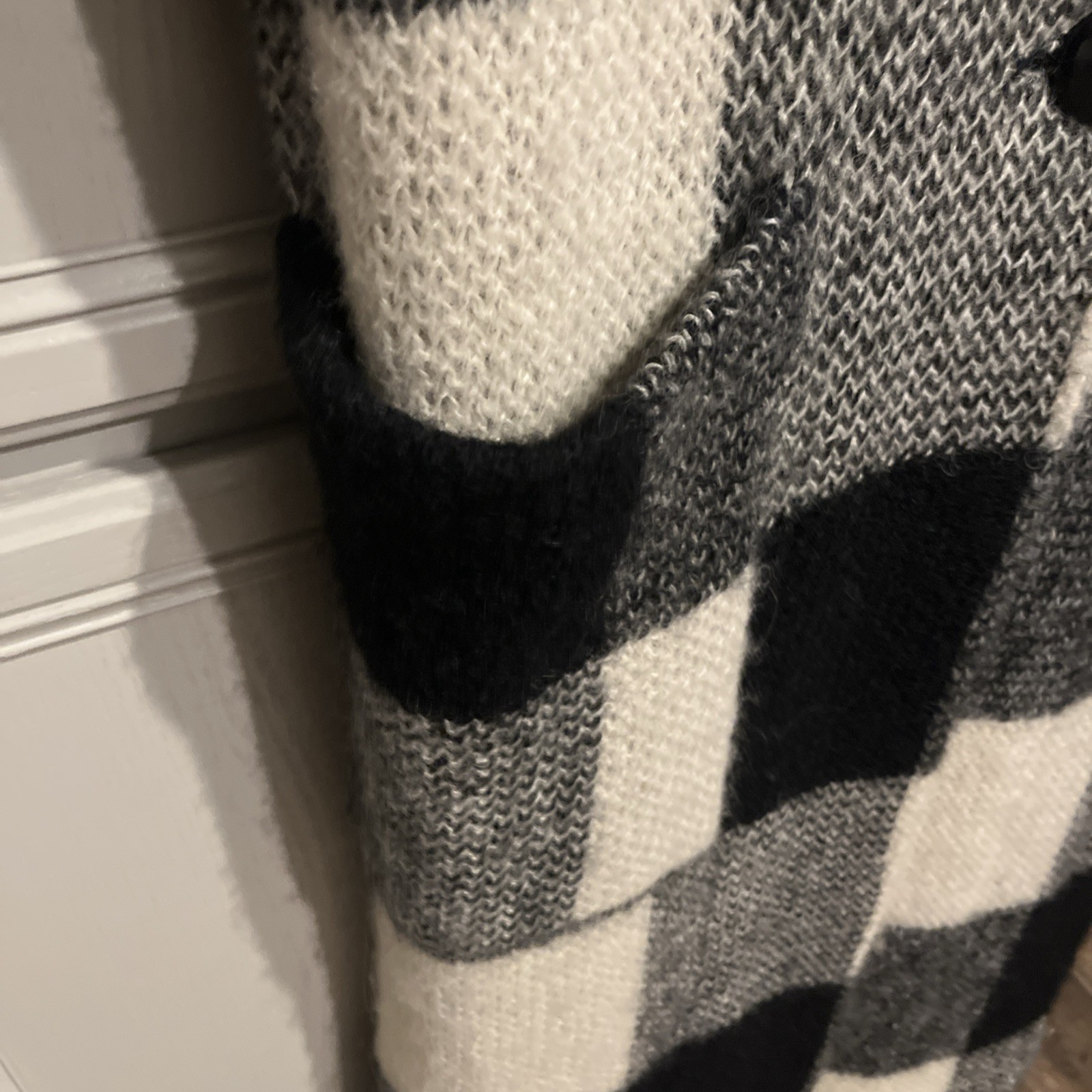 I.B. Diffusion Mohair Wool Long Ivory/Black Sweater Coat Size M Vintage 80s