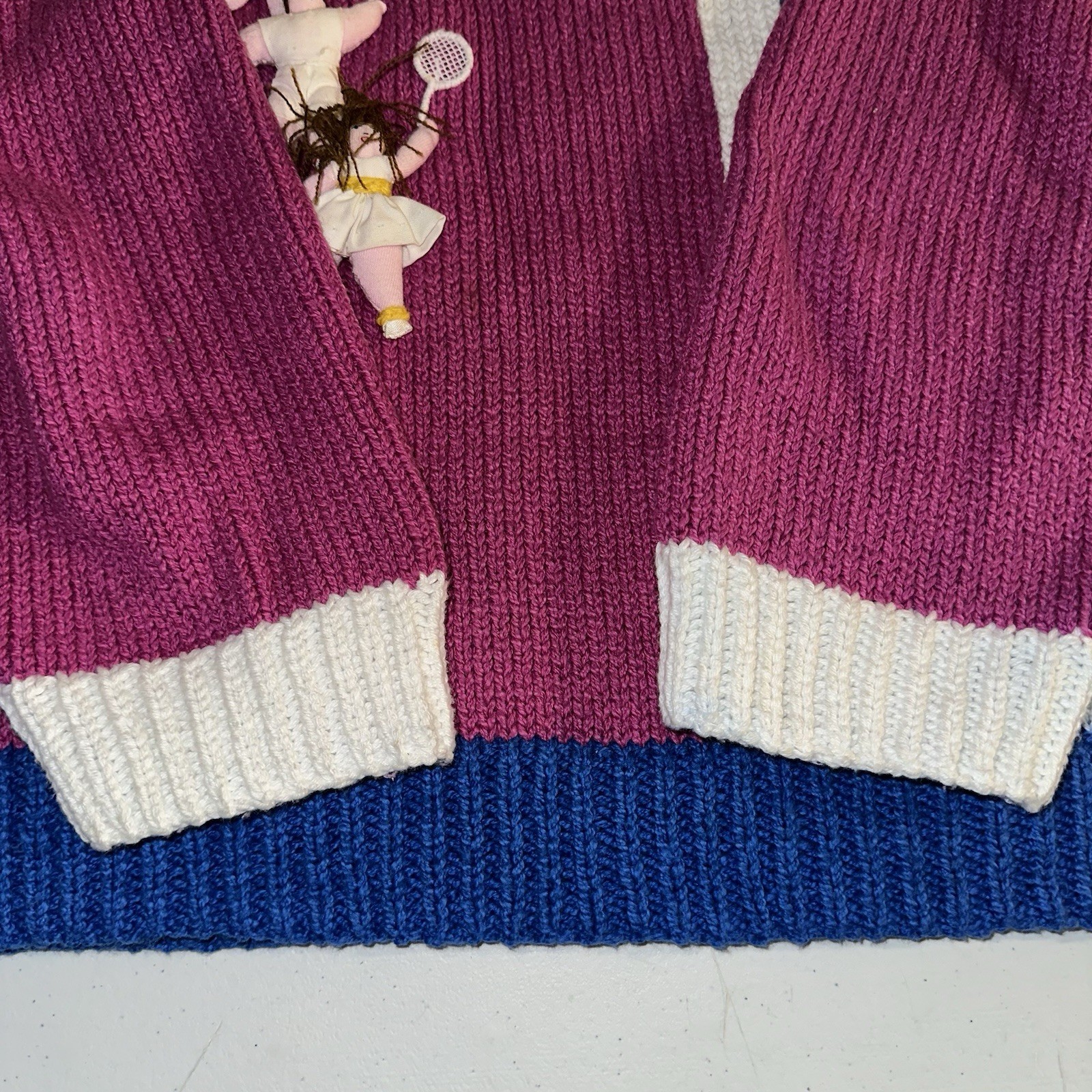 Vintage 1980s Raquels Collection 3D Tennis Knit Sweater Size Small Colorblock