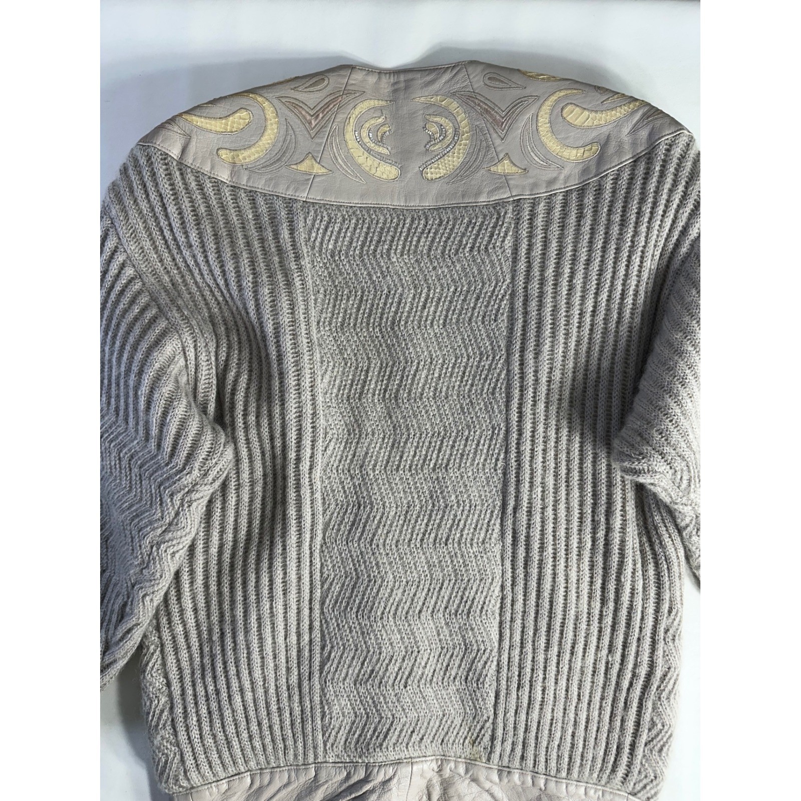 Suzelle Sz Sm Vintage 80s Mohair Wool Snake Leather Cardigan Jacket Gray Sweater