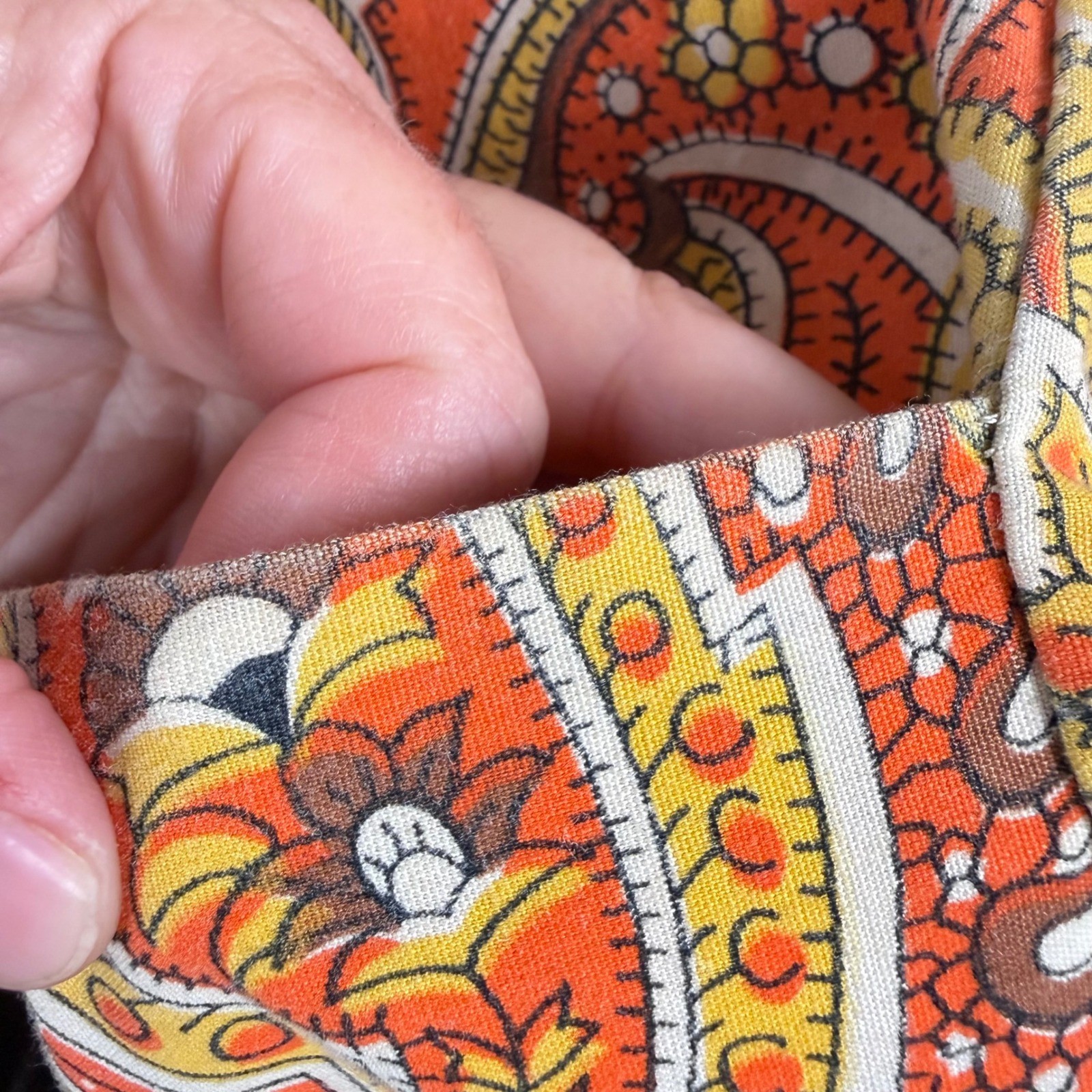 Vintage Komar Orange Paisley Zip Front Sheath Dress 70s Retro Boho Made in USA