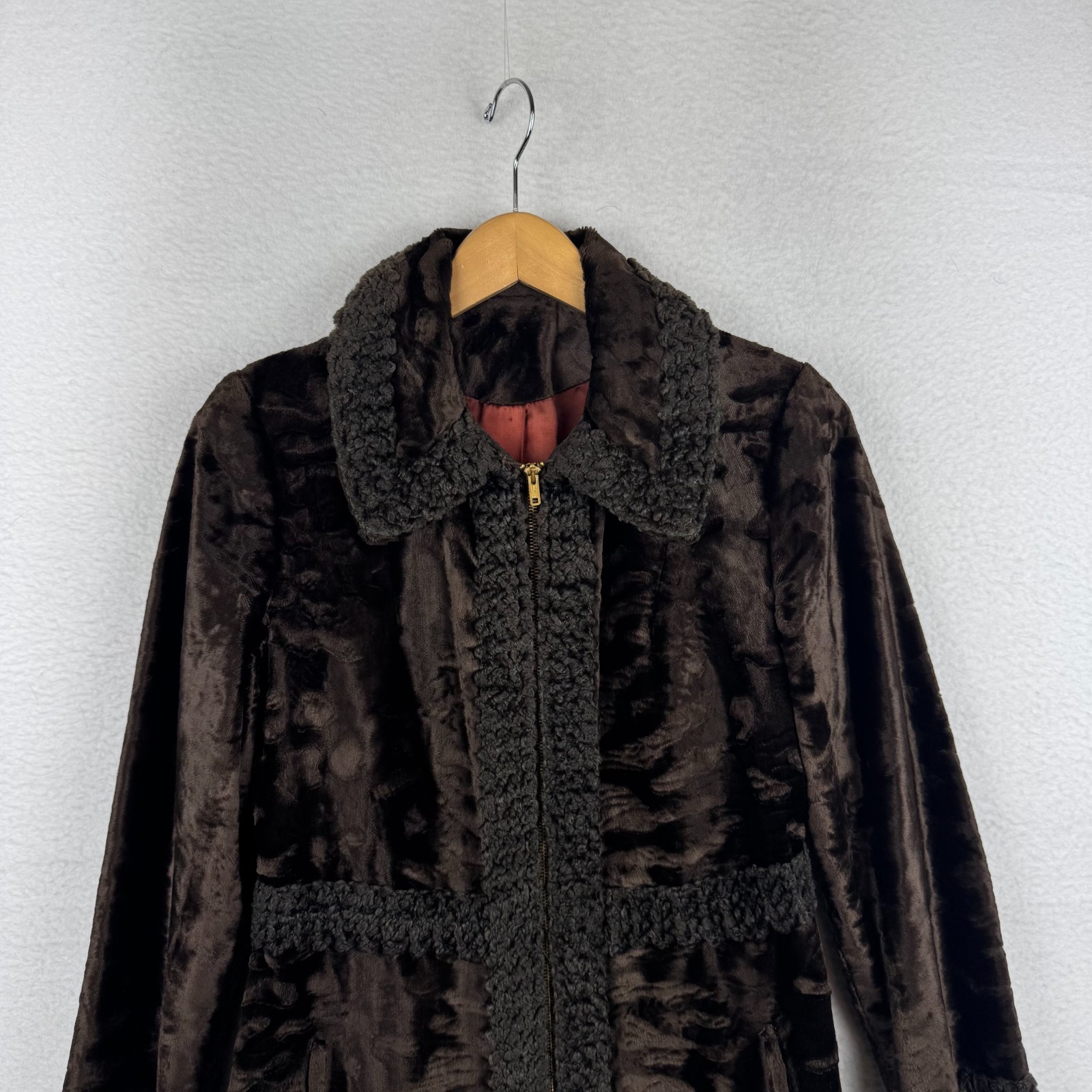 Vintage 70s 80s Country Pacer Womens ~Small Brown Faux Fur Long Brown Coat Fancy