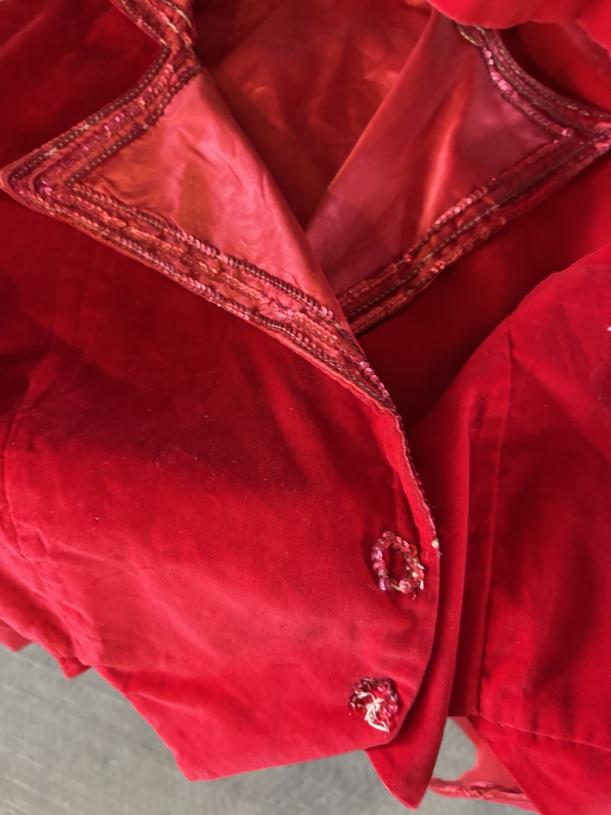 VTG 50s MAJORETTE PARADE COSTUME SKIRT BLOOMERS JACKET Red Velvet Tails B32 W24