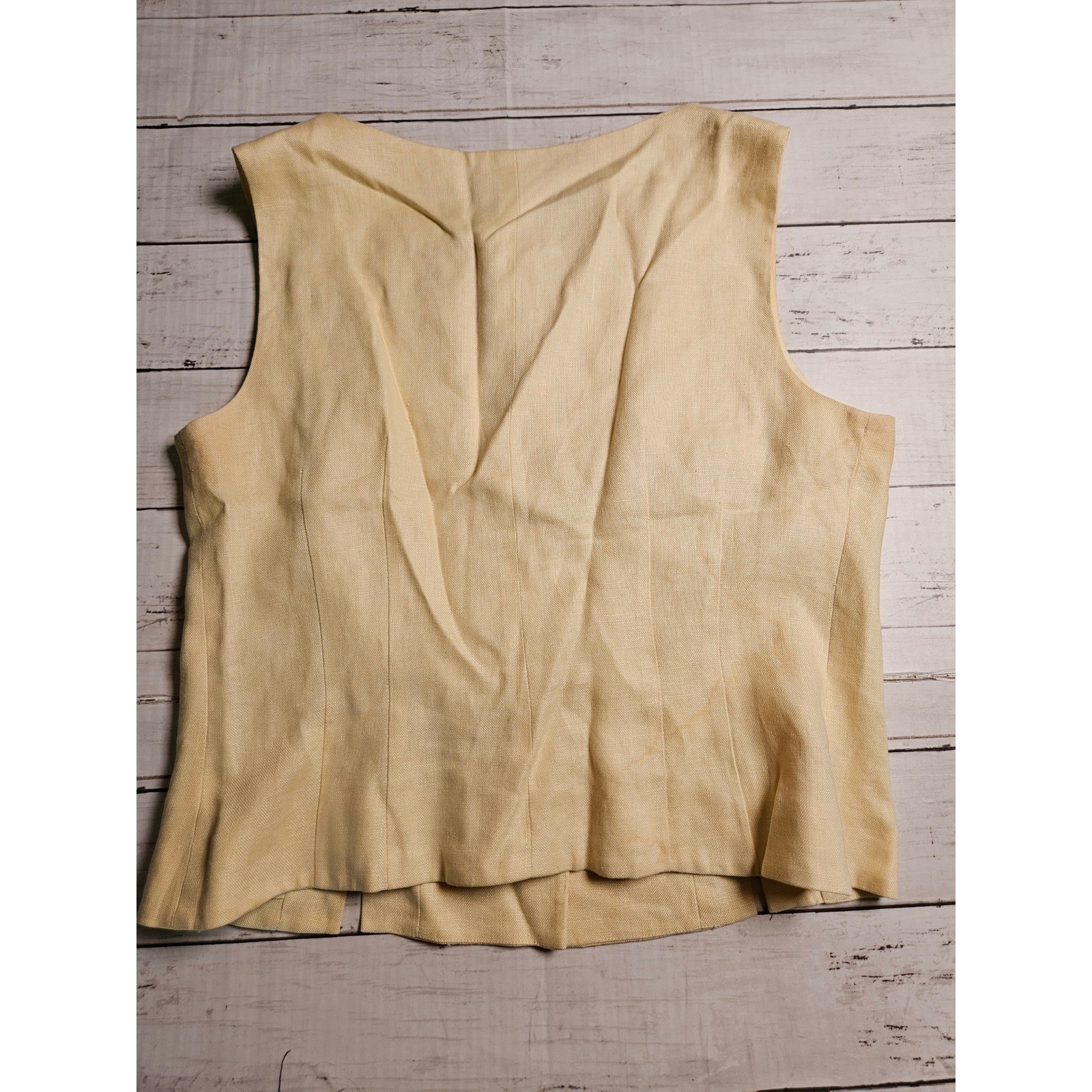 Donna Morgan Petites Yellow Linen Embroidered Beaded Vest Top Size 10 Vintage